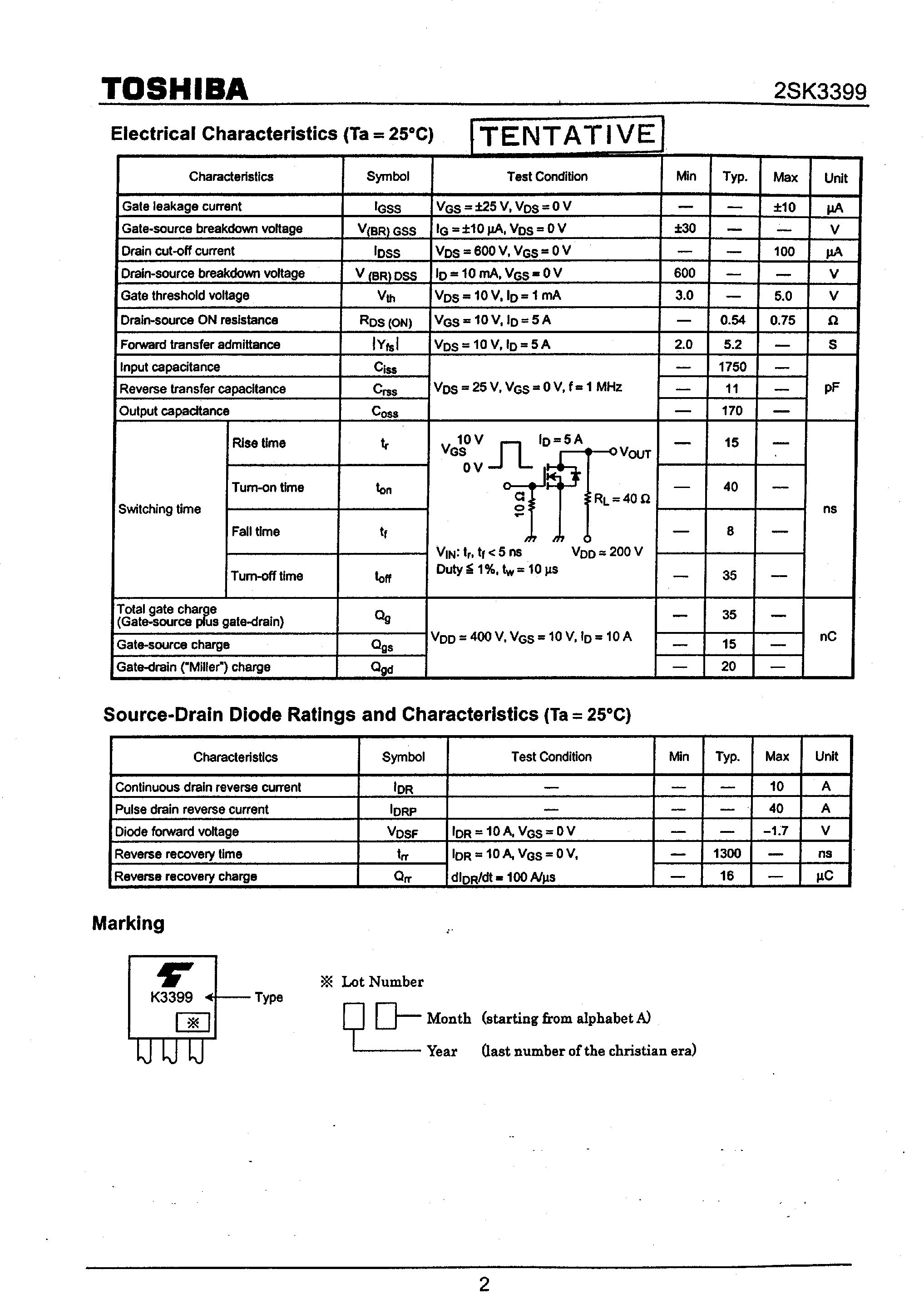 Даташит 2SK3399 - SWITCHING REGULATOR APPLICATIONS страница 2