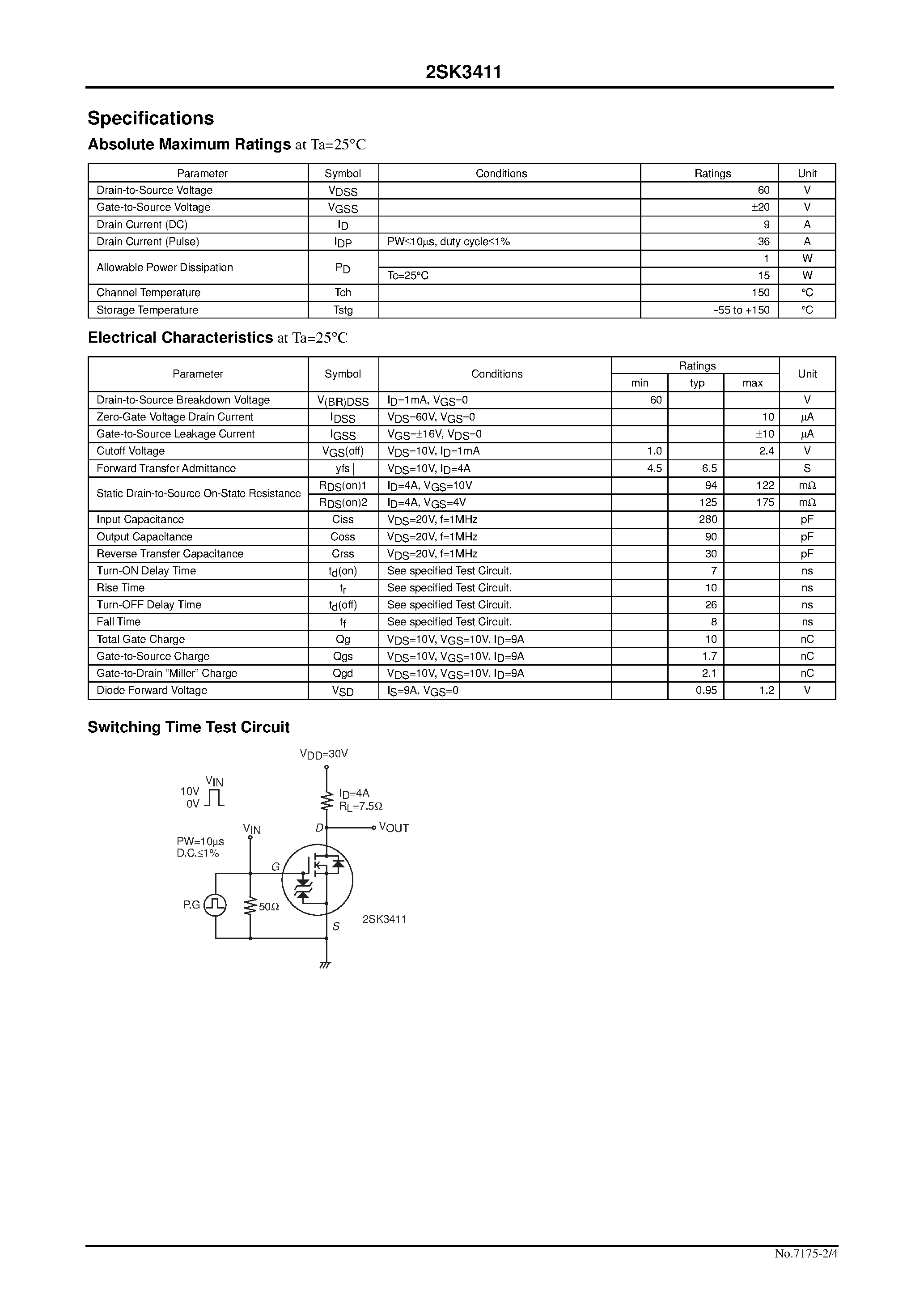 Даташит 2SK3411 - DC / DC Converter Applications страница 2