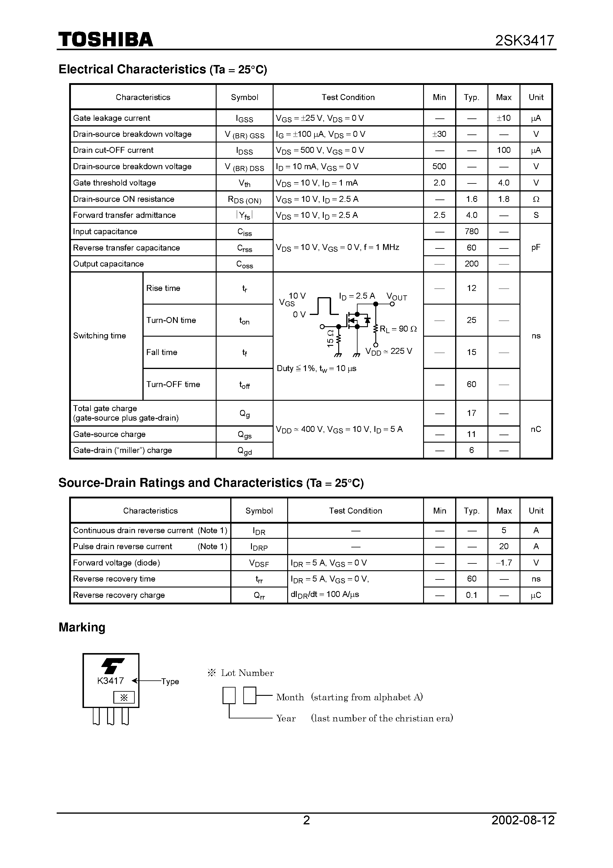 Даташит 2SK3417 - Switching Regulator Applications страница 2