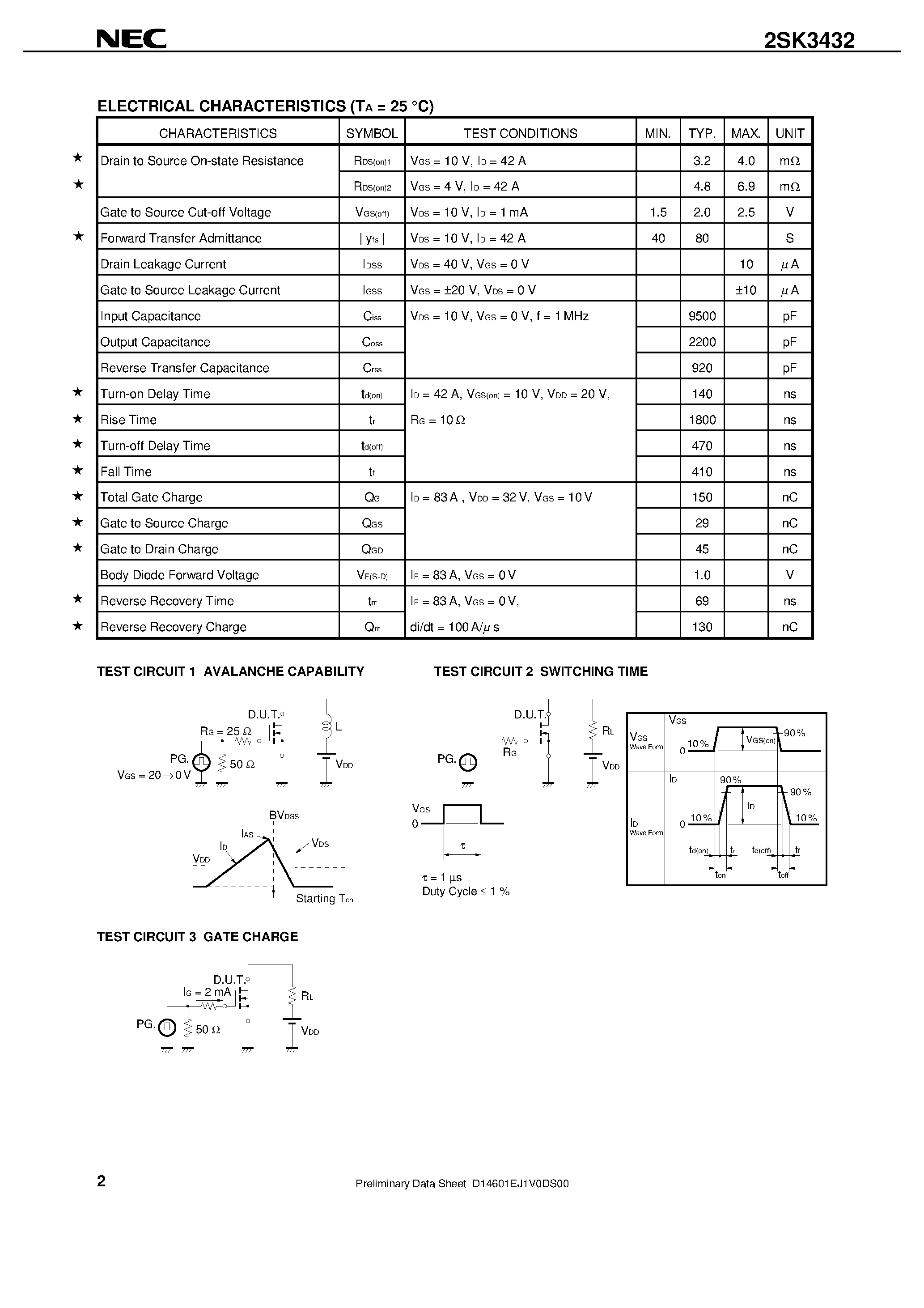 Datasheet 2SK3432-S page 2 Datasheet 2SK3432-S - SWITCHING N-CHANNEL POWER MOS FET INDUSTRIAL USE page 2