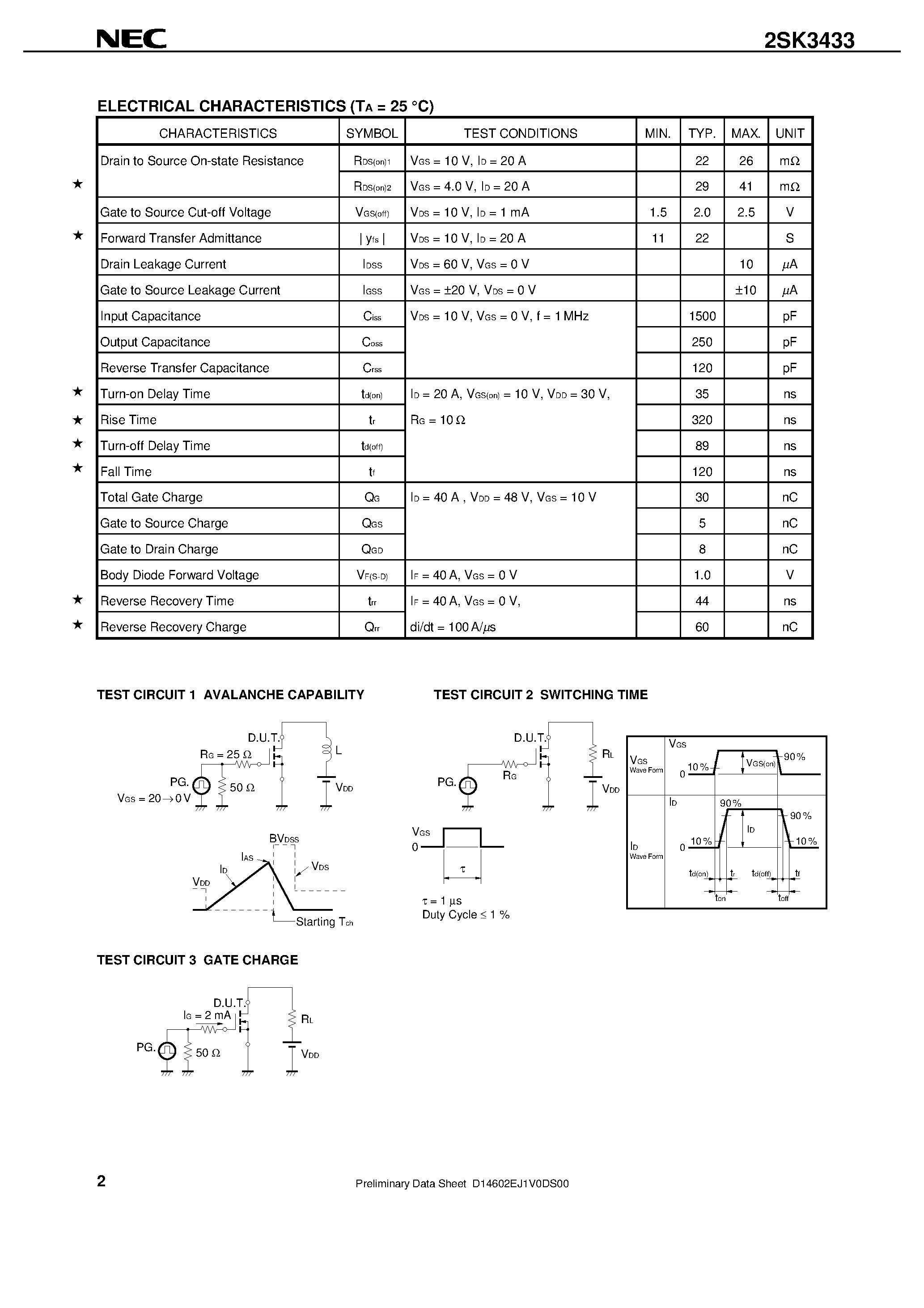 Datasheet 2SK3433 - SWITCHING N-CHANNEL POWER MOS FET INDUSTRIAL USE page 2