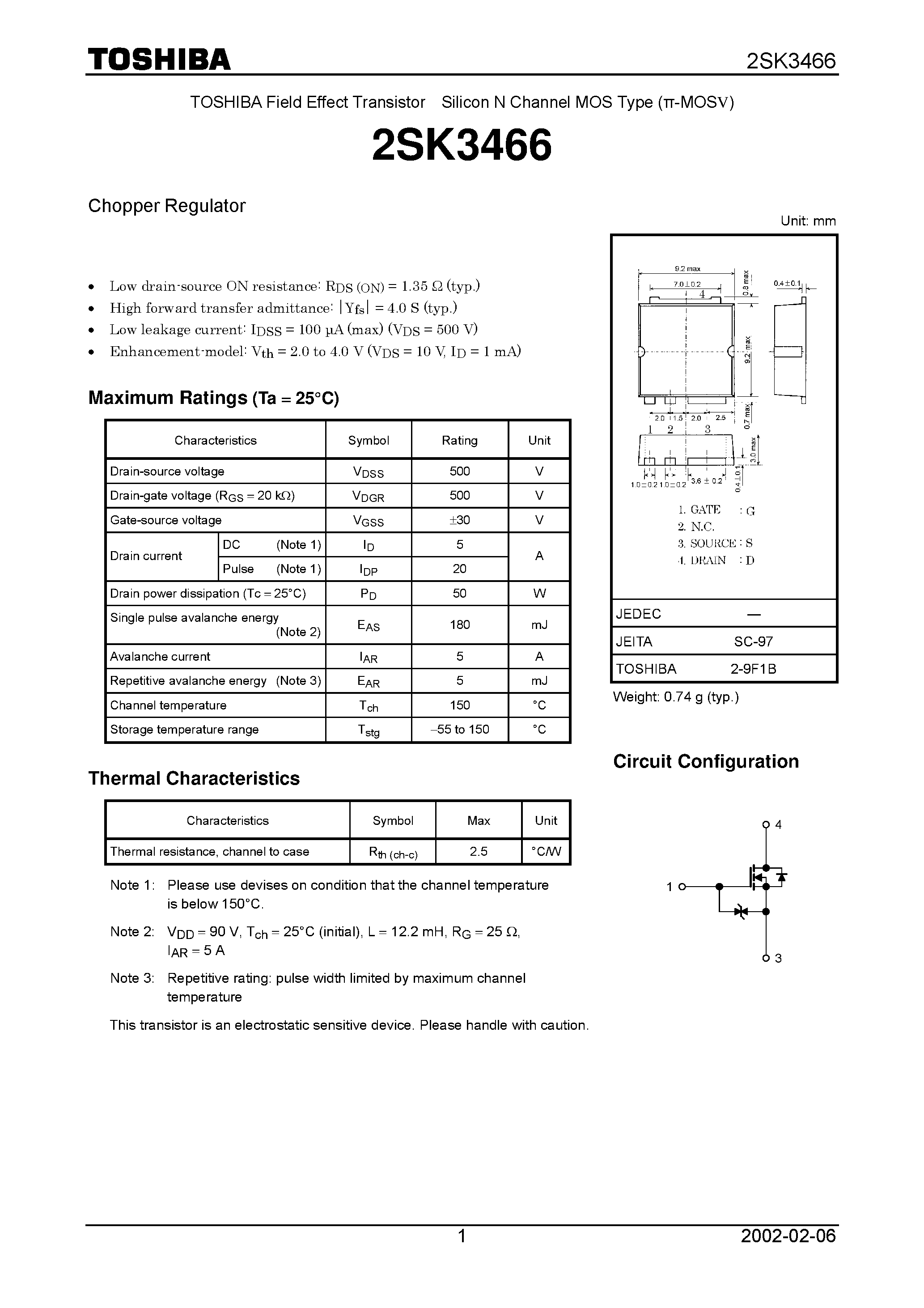 Даташит 2SK3466 - Chopper Regulator страница 1