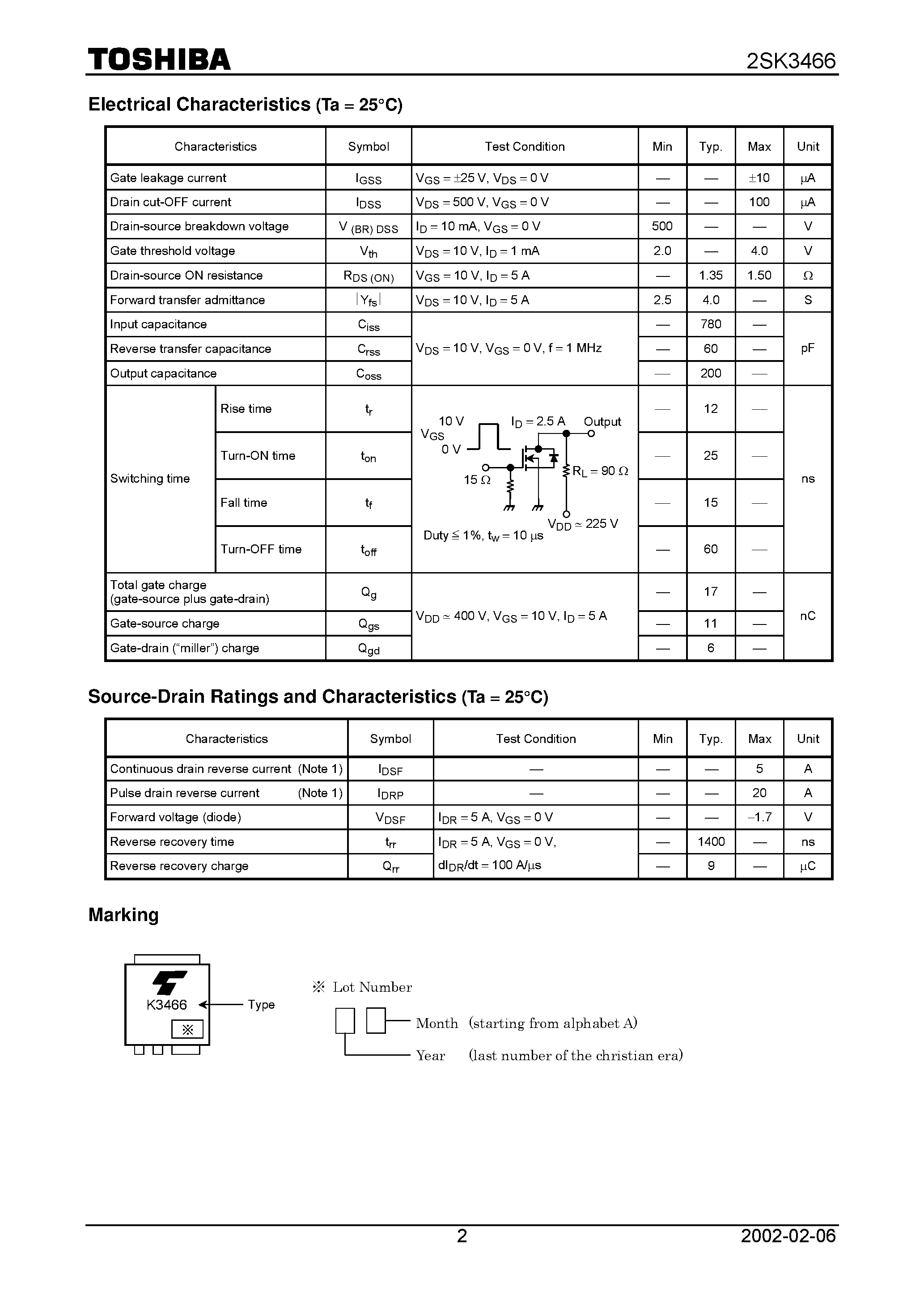 Даташит 2SK3466 - Chopper Regulator страница 2