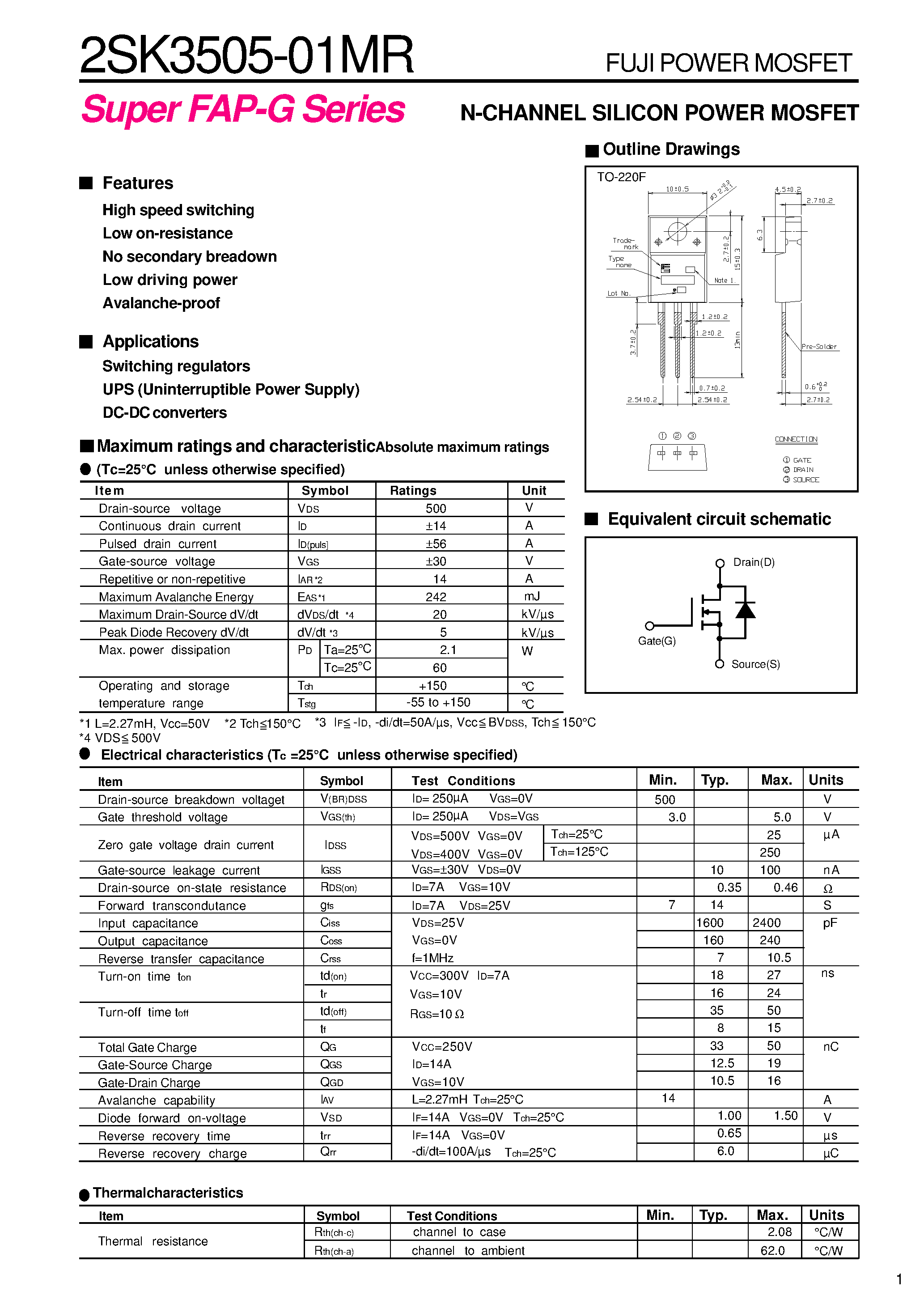 Datasheet 2SK3505 - N CHANNEL SILICON POWER MOSFET page 1