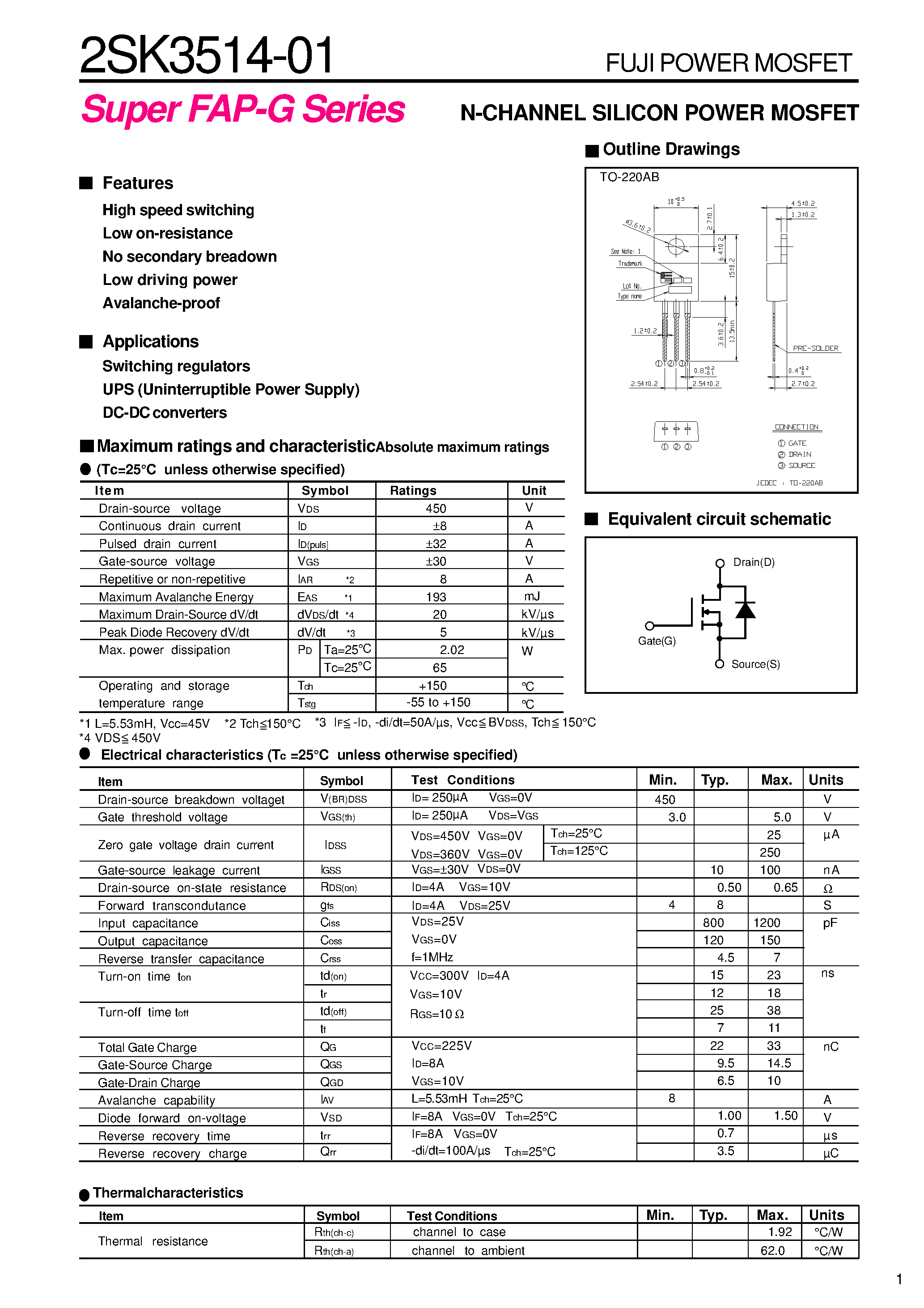 Datasheet 2SK3514 - N CHANNEL SILICON POWER MOSFET page 1