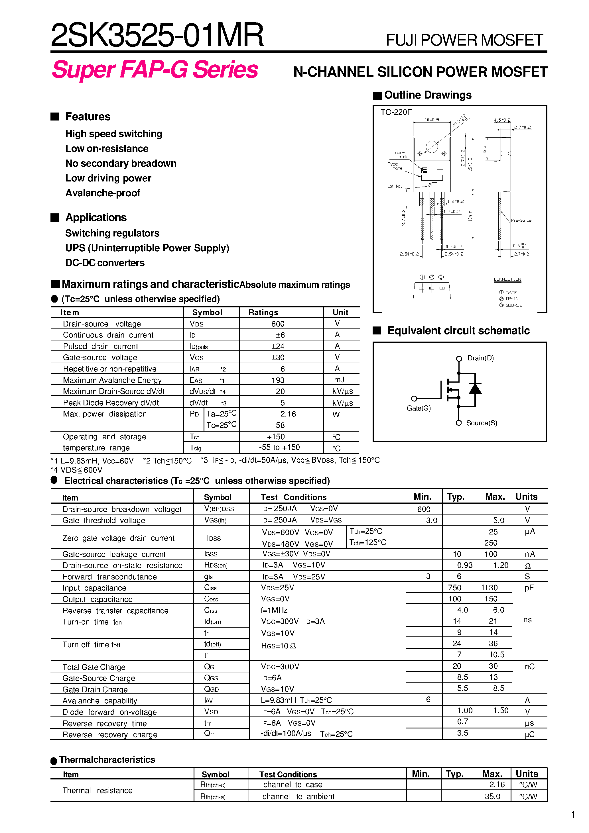Datasheet 2SK3525 - N CHANNEL SILICON POWER MOSFET page 1