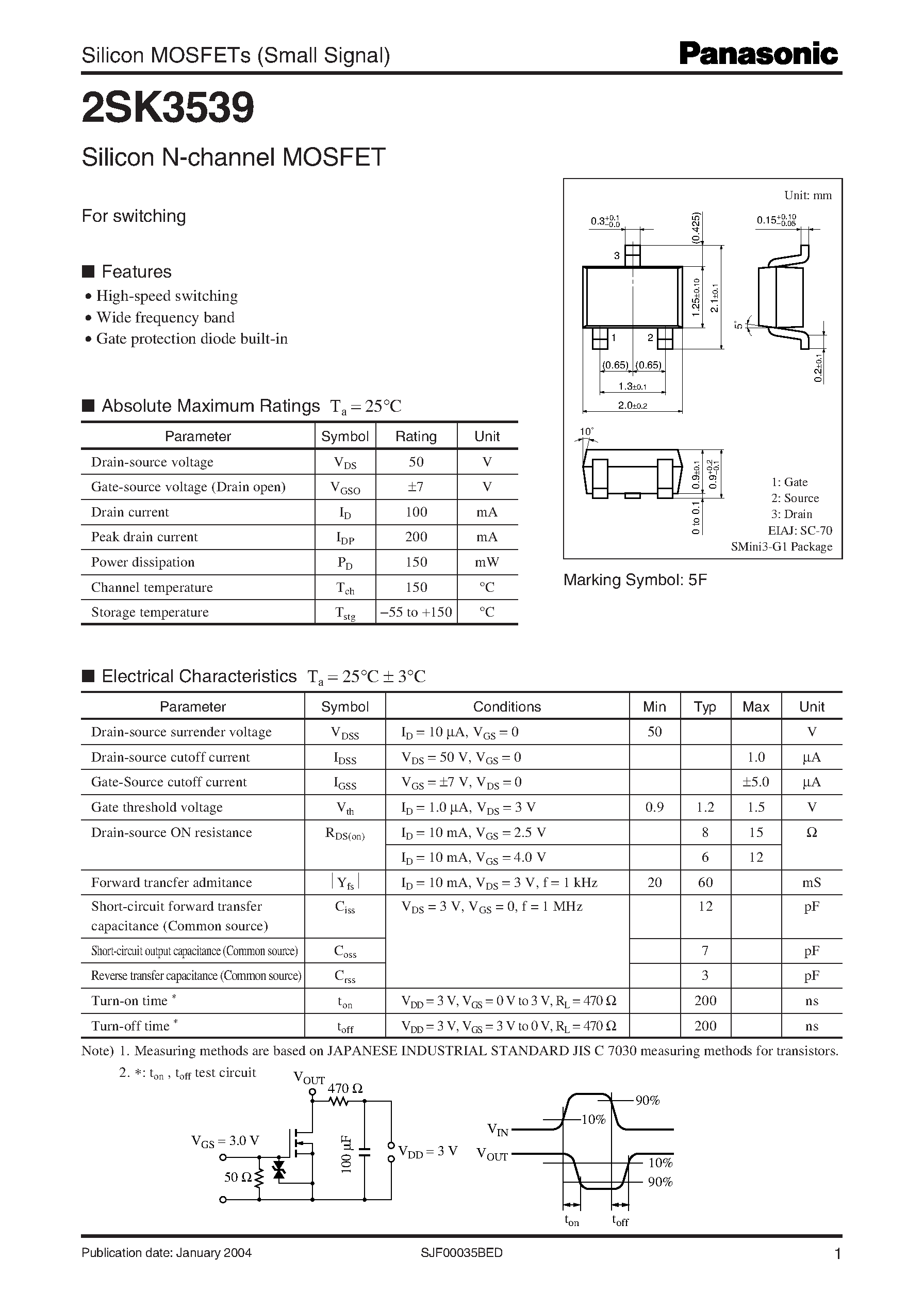Datasheet 2SK3539 - Silicon N-channel MOSFET page 1