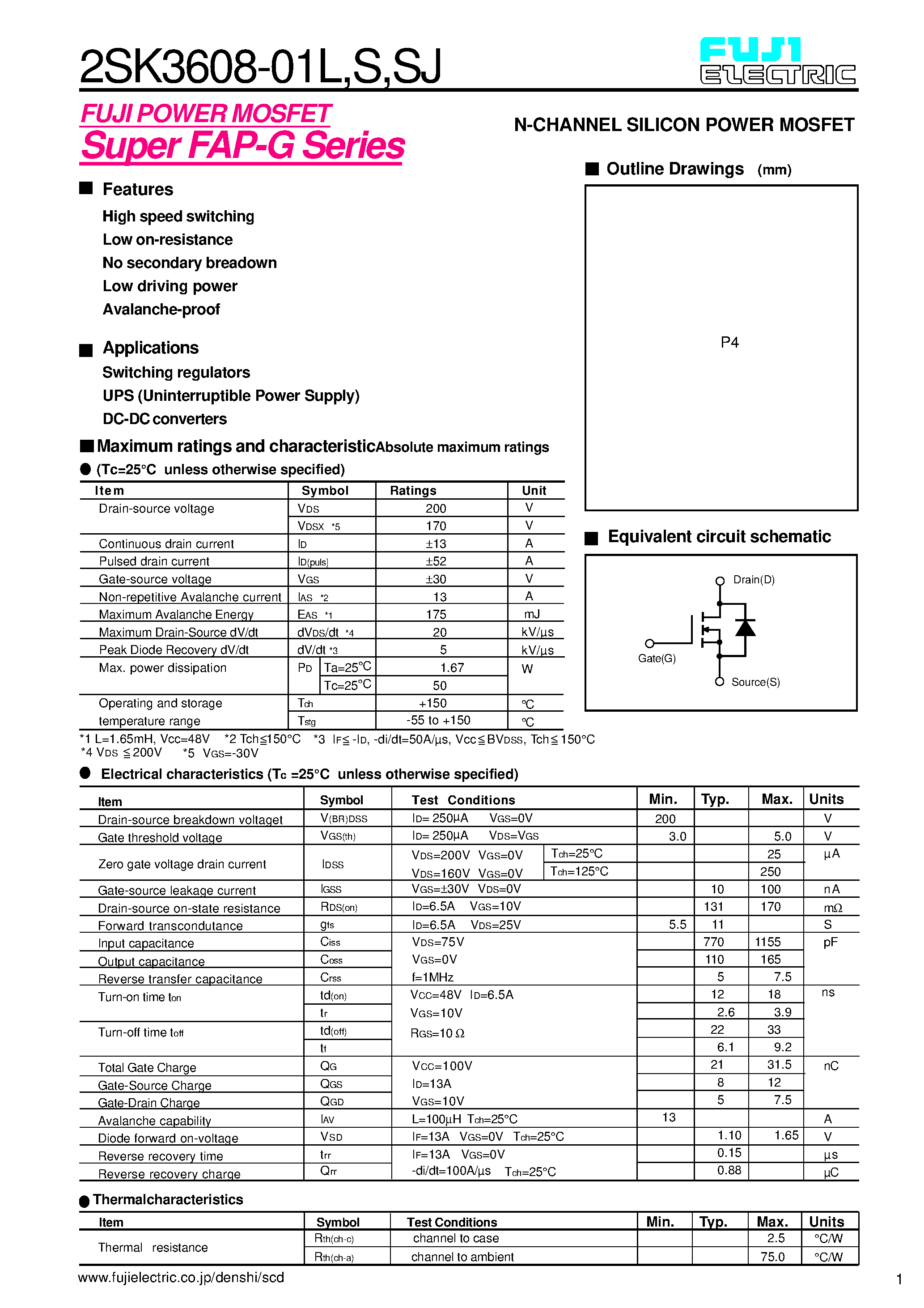 Datasheet 2SK3608 - N-CHANNEL SILICON POWER MOSFET page 1
