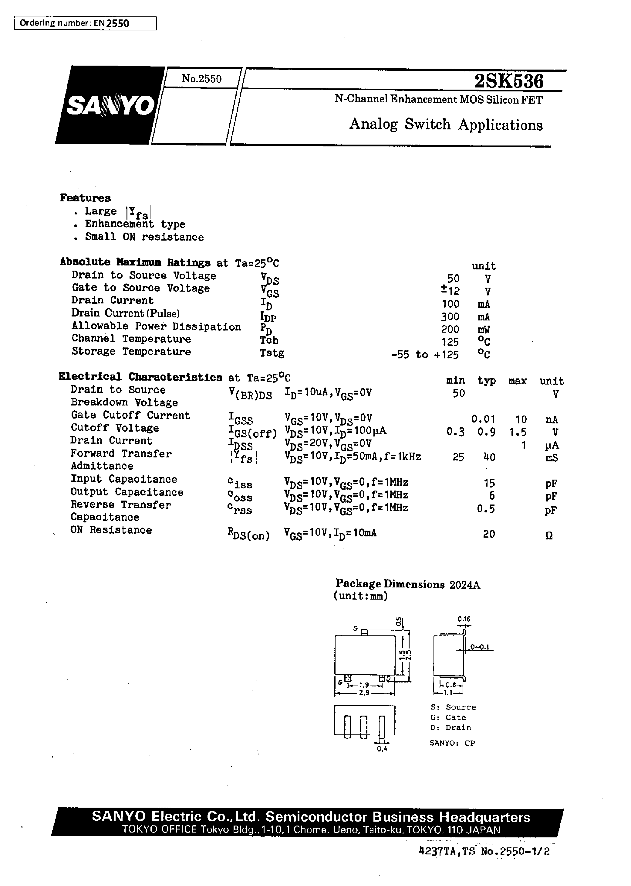 Datasheet 2SK536 - Analog Switch Applications page 1