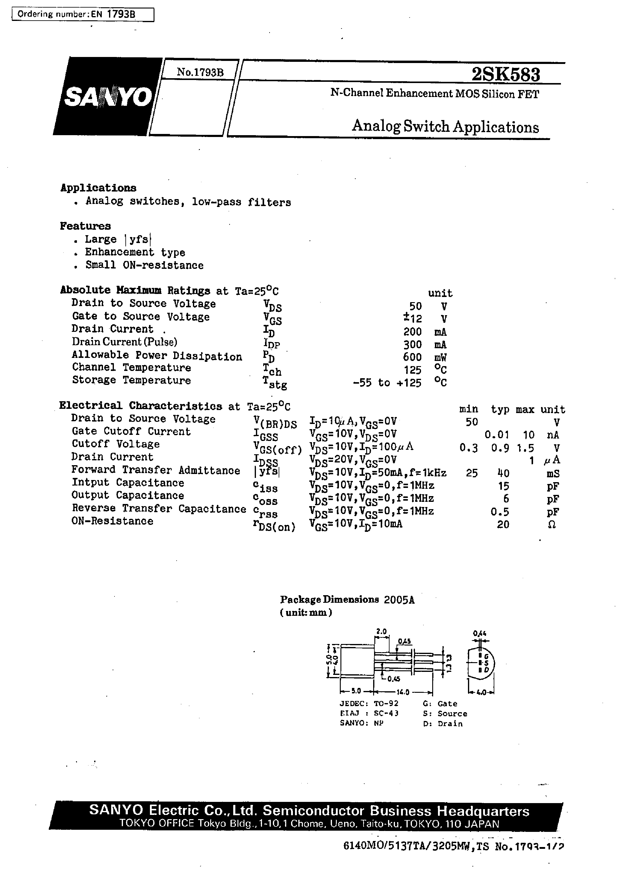 Datasheet 2SK583 - Analog Switch Applications page 1