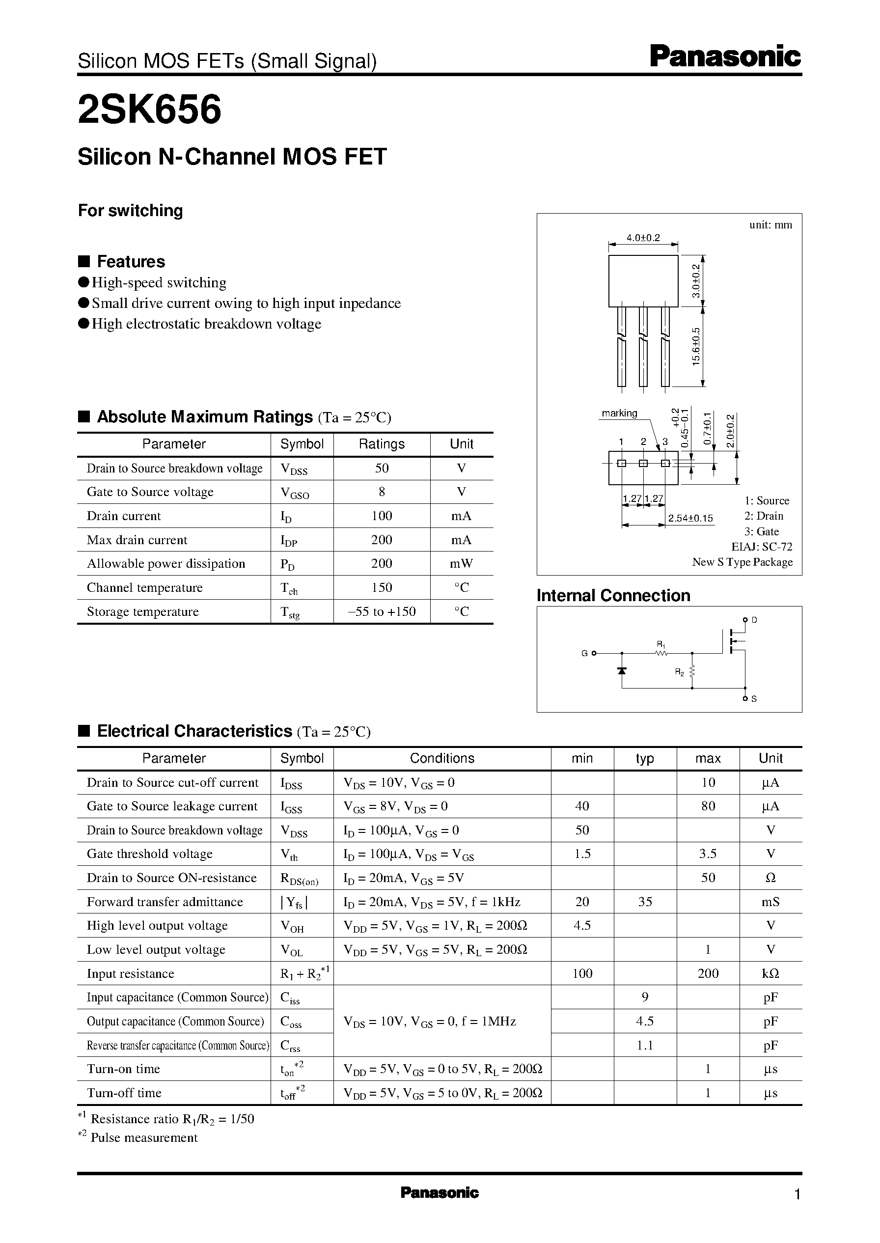Datasheet 2SK656 page 1 Datasheet 2SK656 - Silicon N-Channel MOS FET page 1