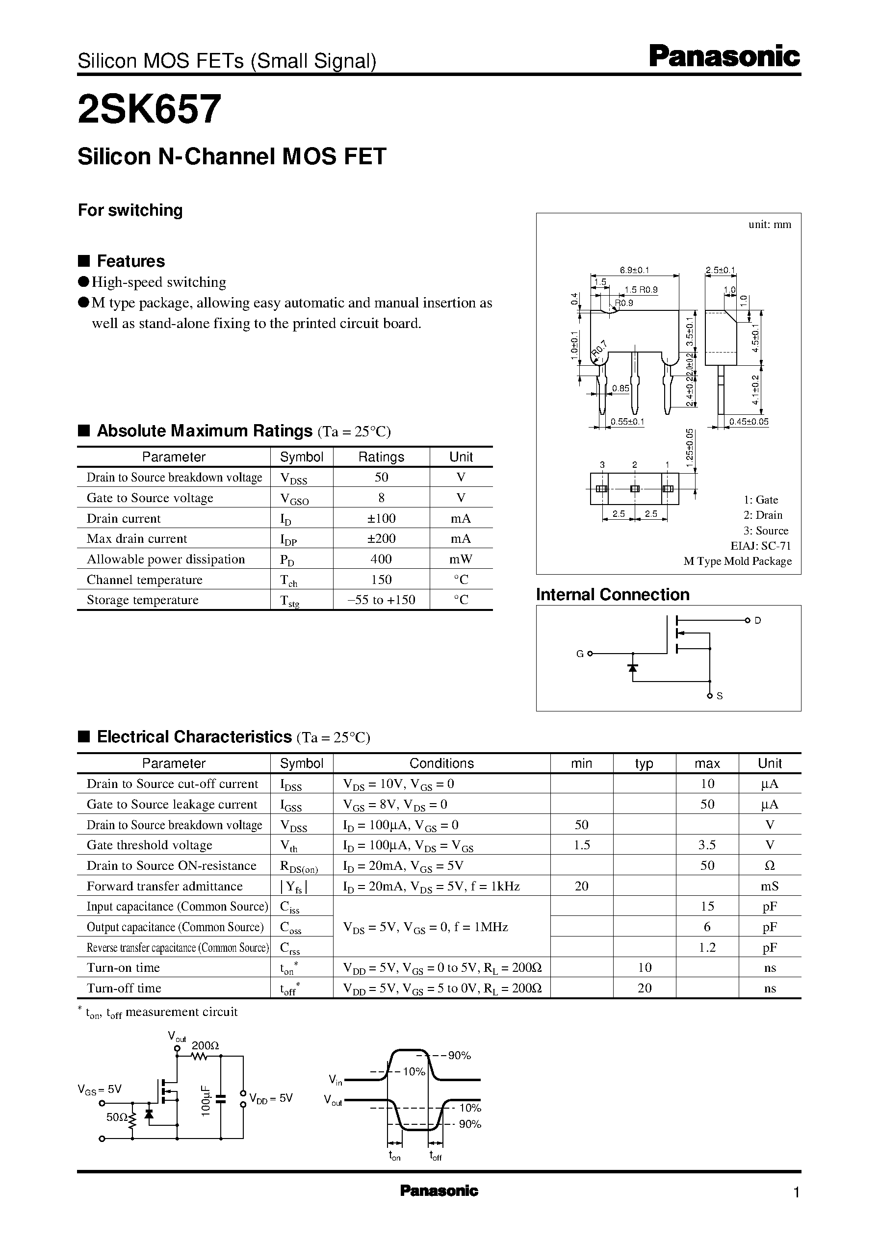 Datasheet 2SK657 - Silicon N-Channel MOS FET page 1