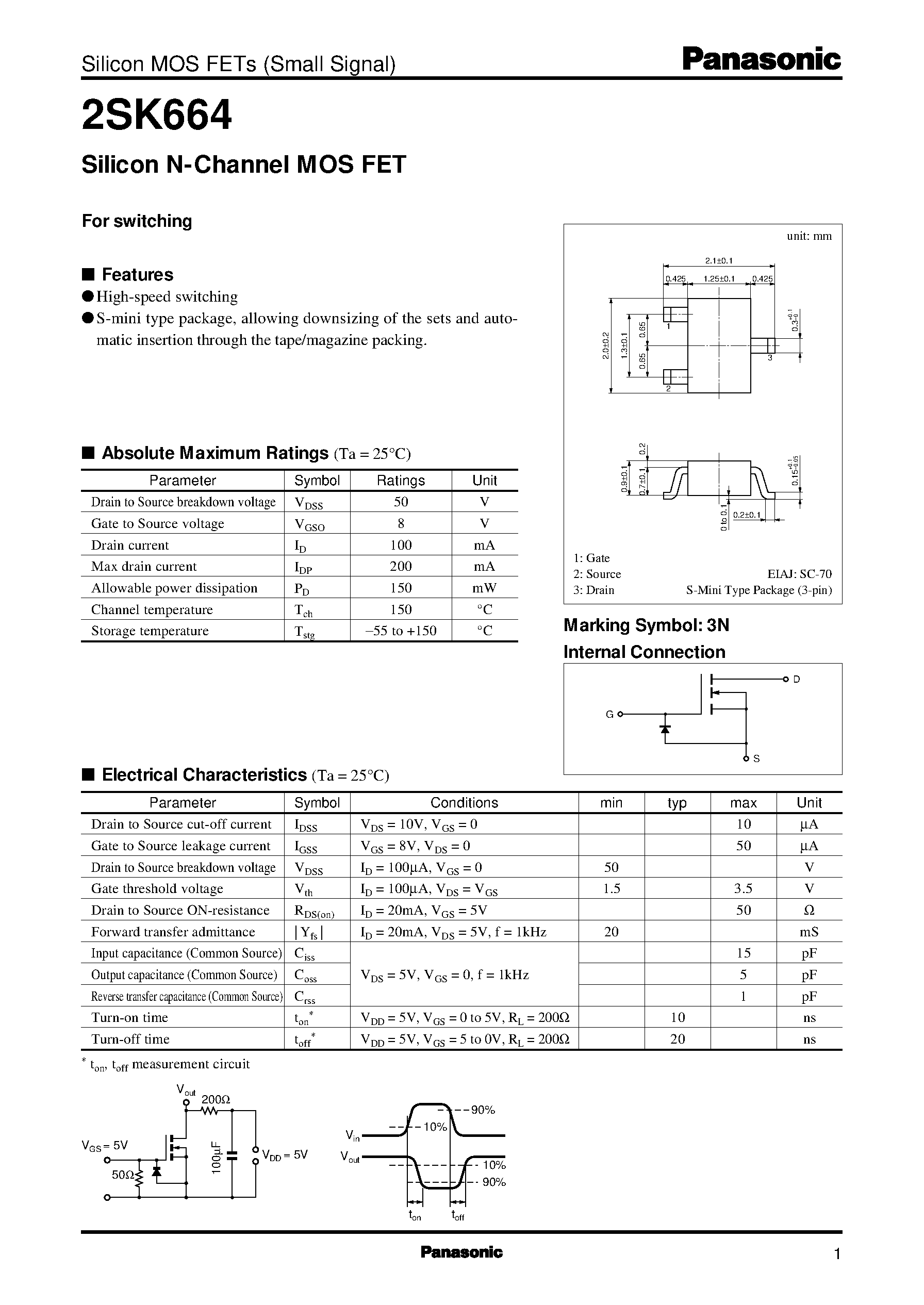 Datasheet 2SK664 - Silicon N-Channel MOS FET page 1