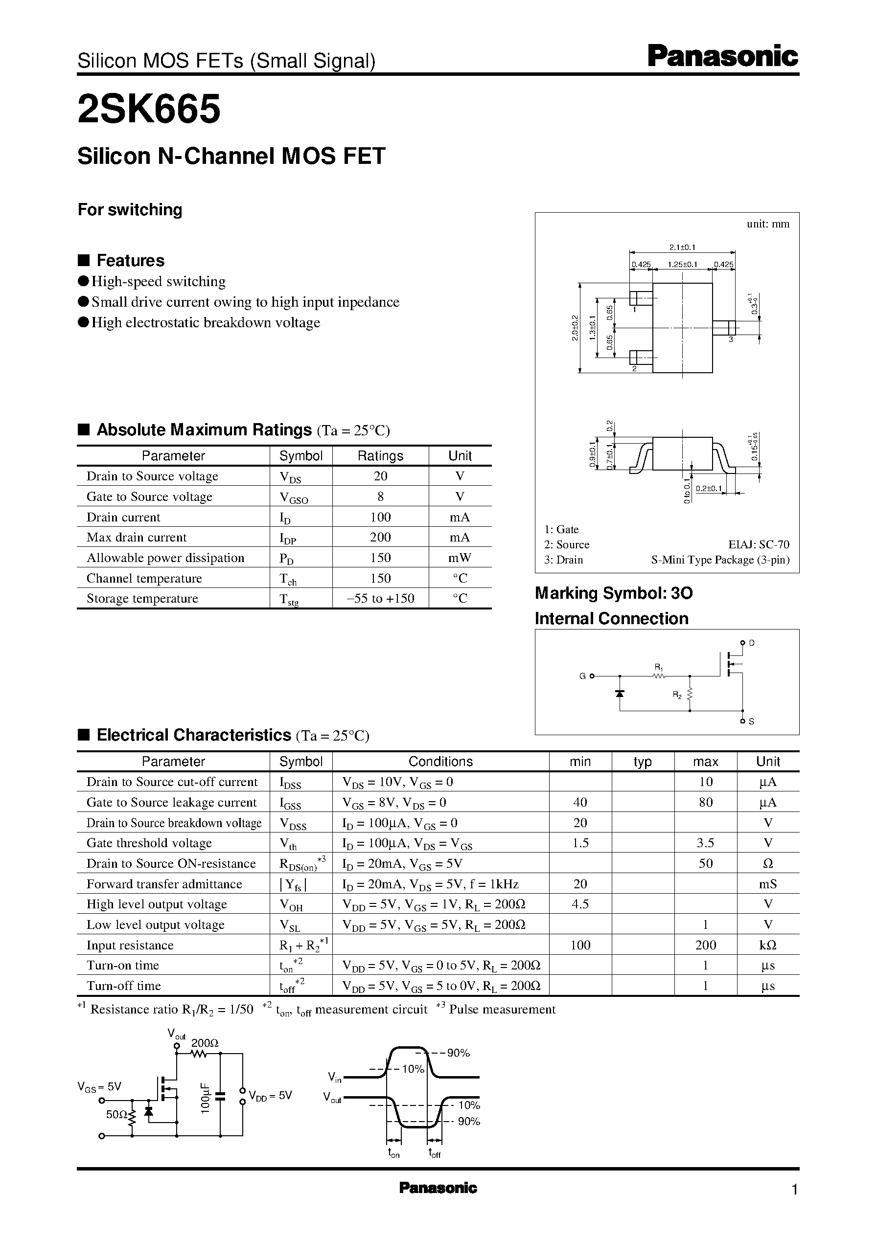 Datasheet 2SK665 - Silicon N-Channel MOS FET page 1