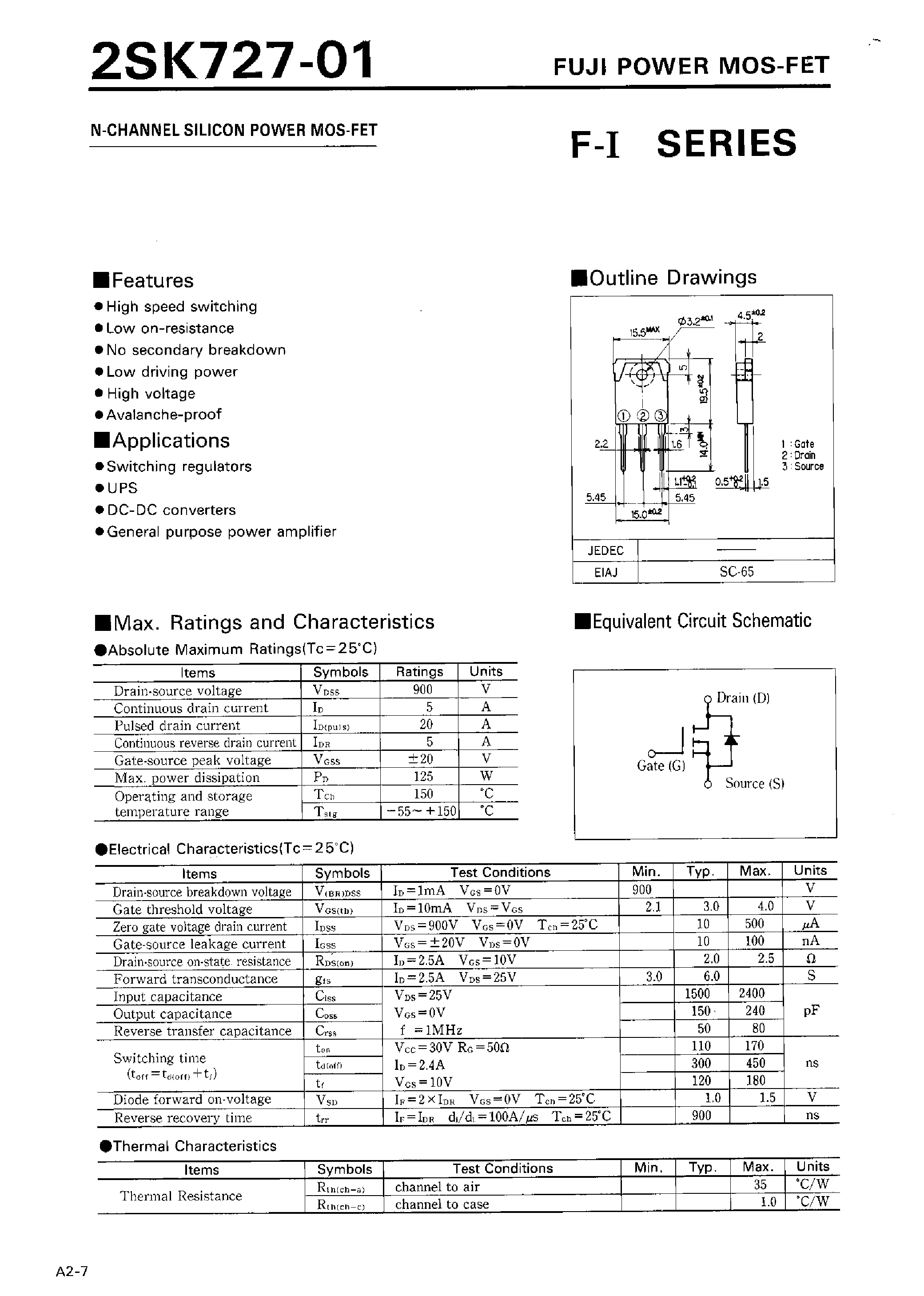 Datasheet 2SK727 - N-Channel Silicon Power MOS-FET page 1