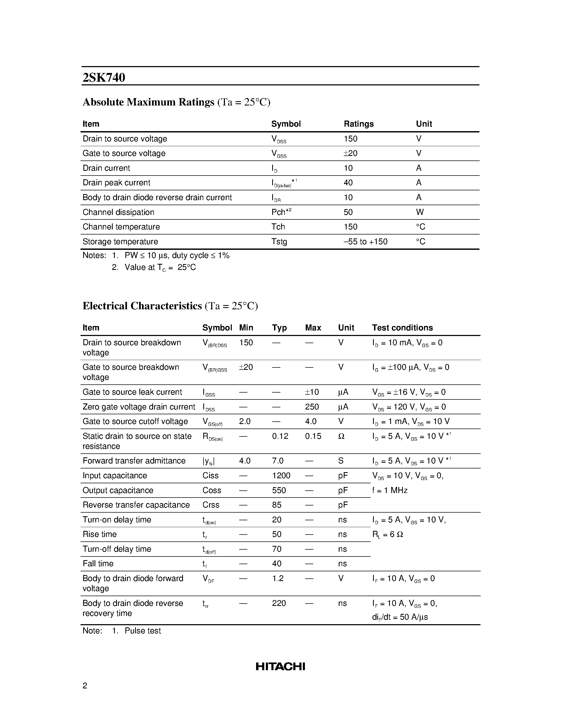 Datasheet 2SK740 page 2 Datasheet 2SK740 - Silicon N-Channel MOS FET page 2