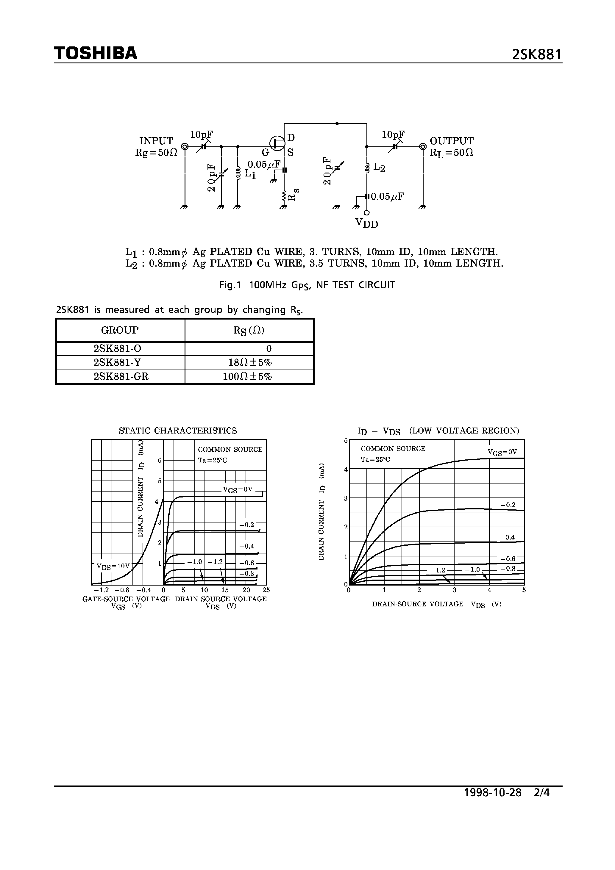 Datasheet 2SK881 page 2 Datasheet 2SK881 - N CHANNEL JUNCTION TYPE (FM TUNER APPLICATIONS VHF BAND AMPLIFIER APPLICATIONS) page 2