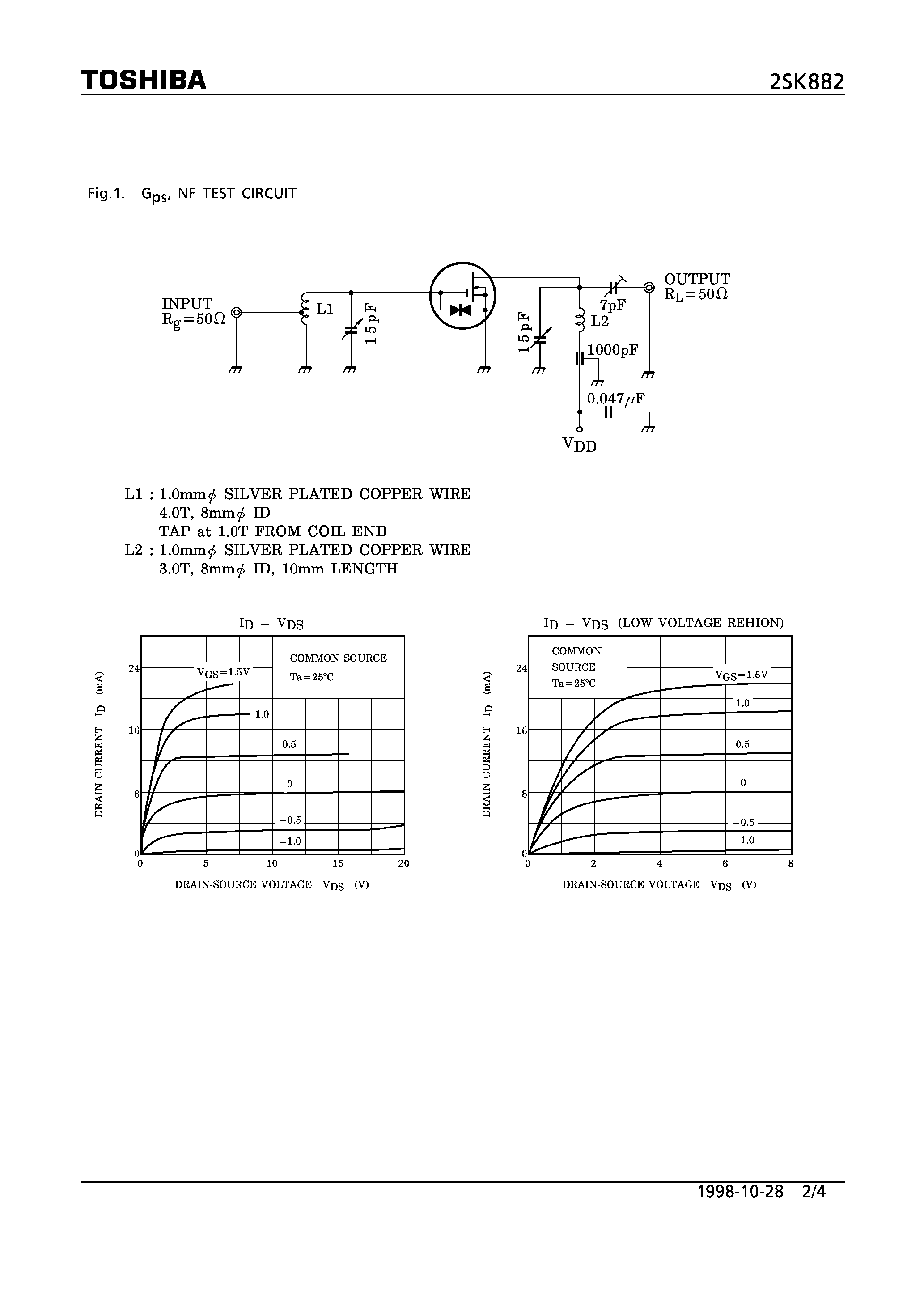 Datasheet 2SK882 page 2 Datasheet 2SK882 - N CHANNEL MOS TYPE (FM TUNER/ VHF RF AMPLIFIER APPLICATIONS) page 2