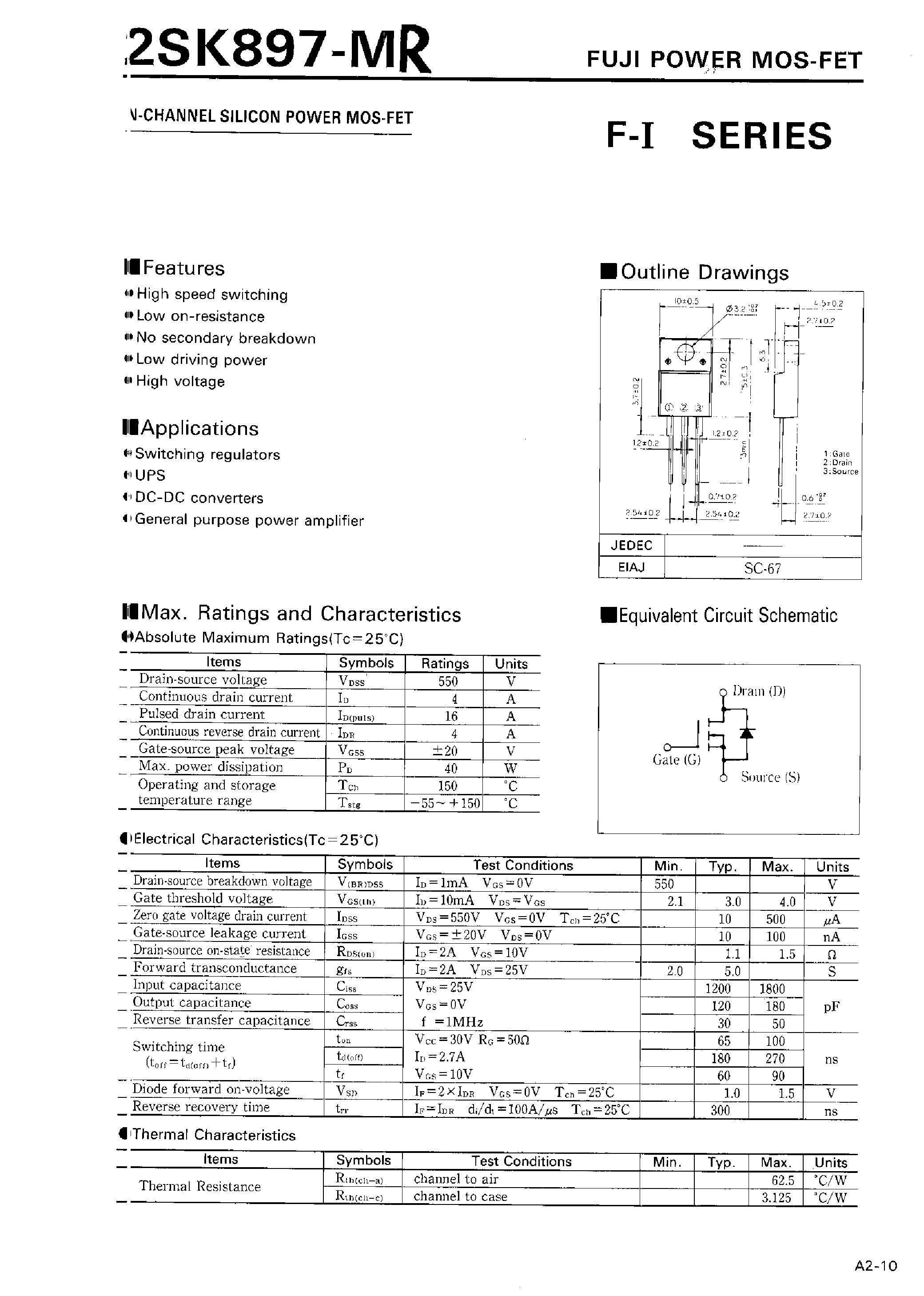 Datasheet 2SK897 - N-CHANNEL SILICON POWER MOSFET page 1