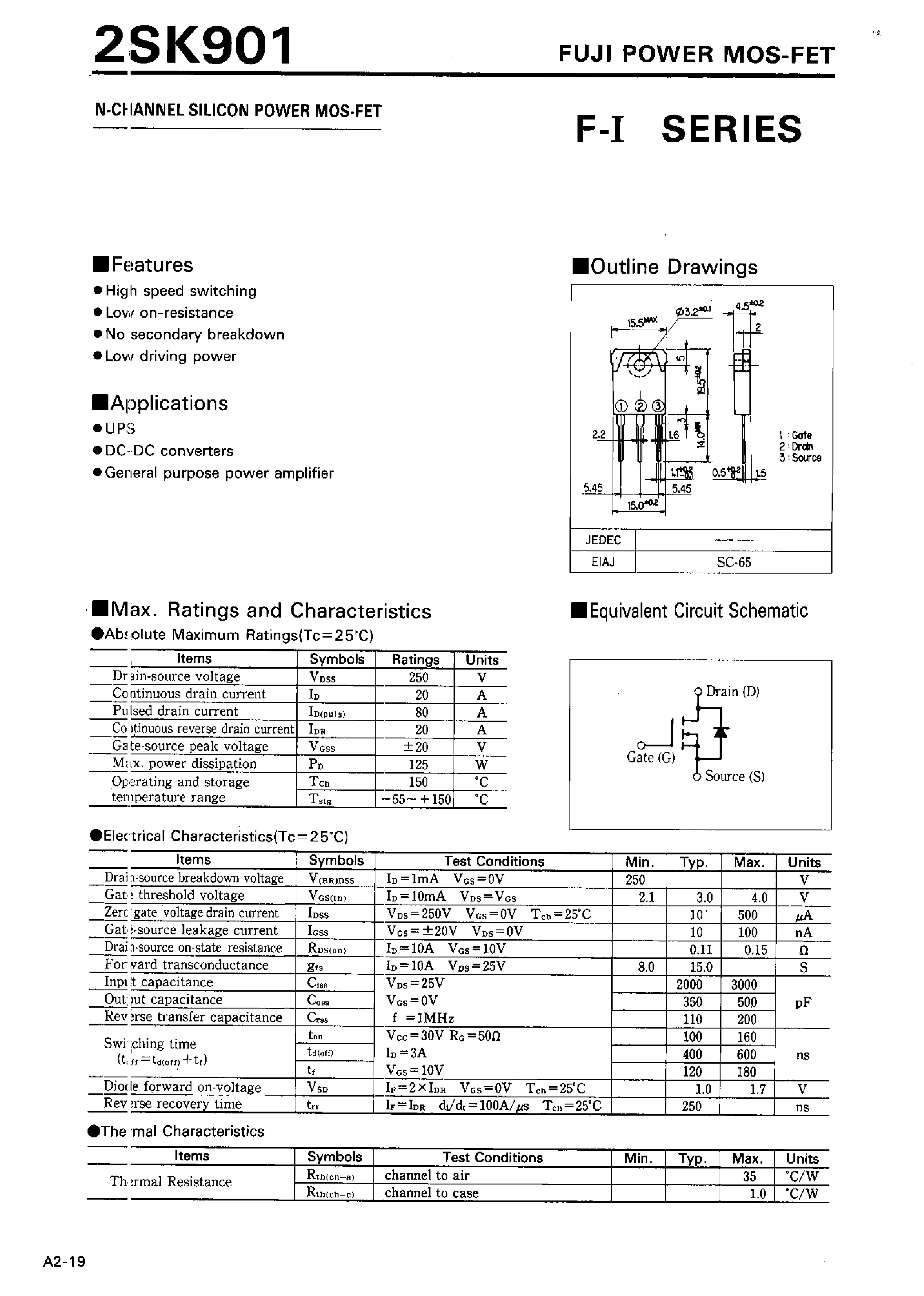 Datasheet 2SK901 - N-CHANNEL SILICON POWER MOSFET page 1