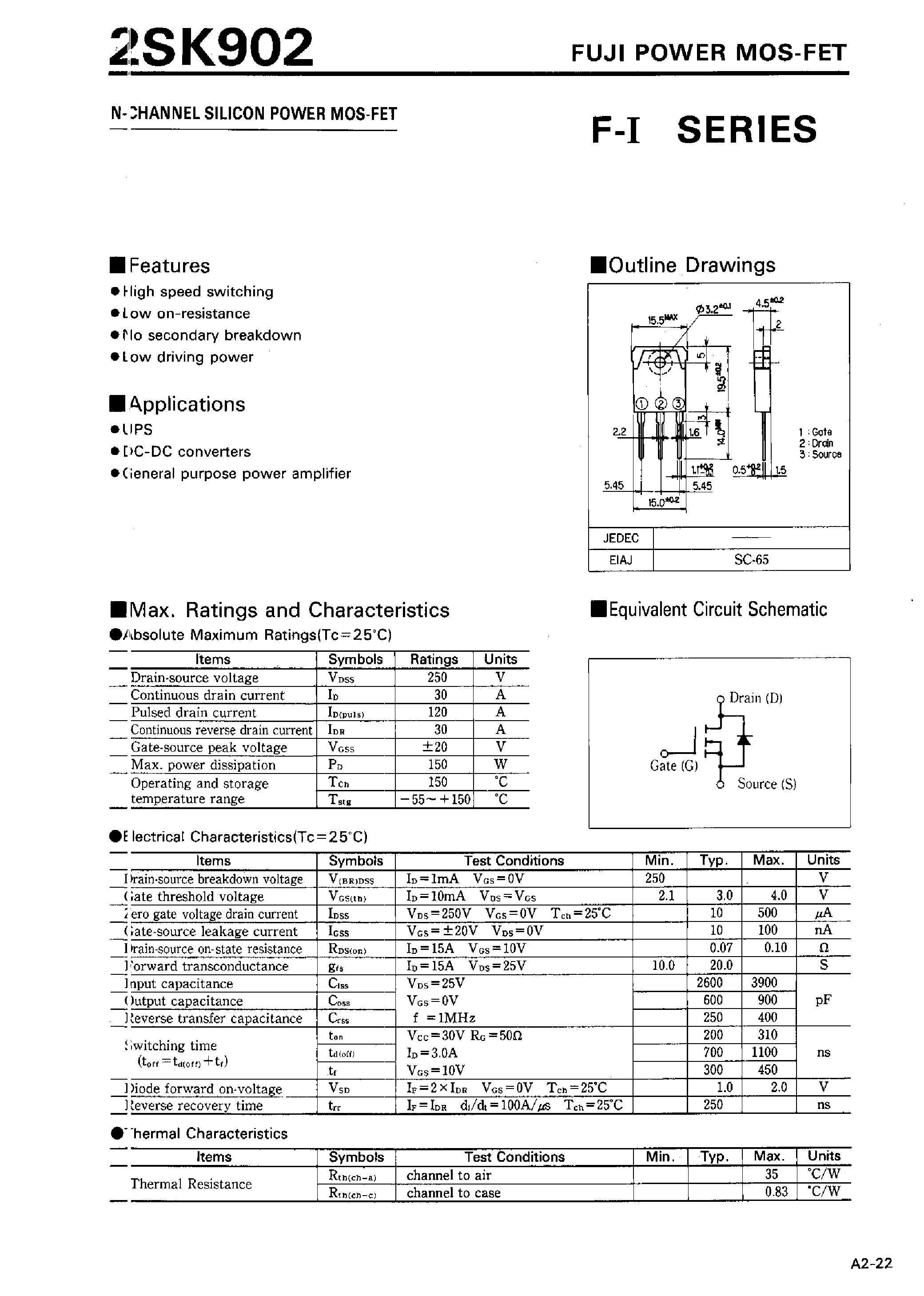 Datasheet 2SK902 - N-Channel Silicon Power MOS-FET page 1