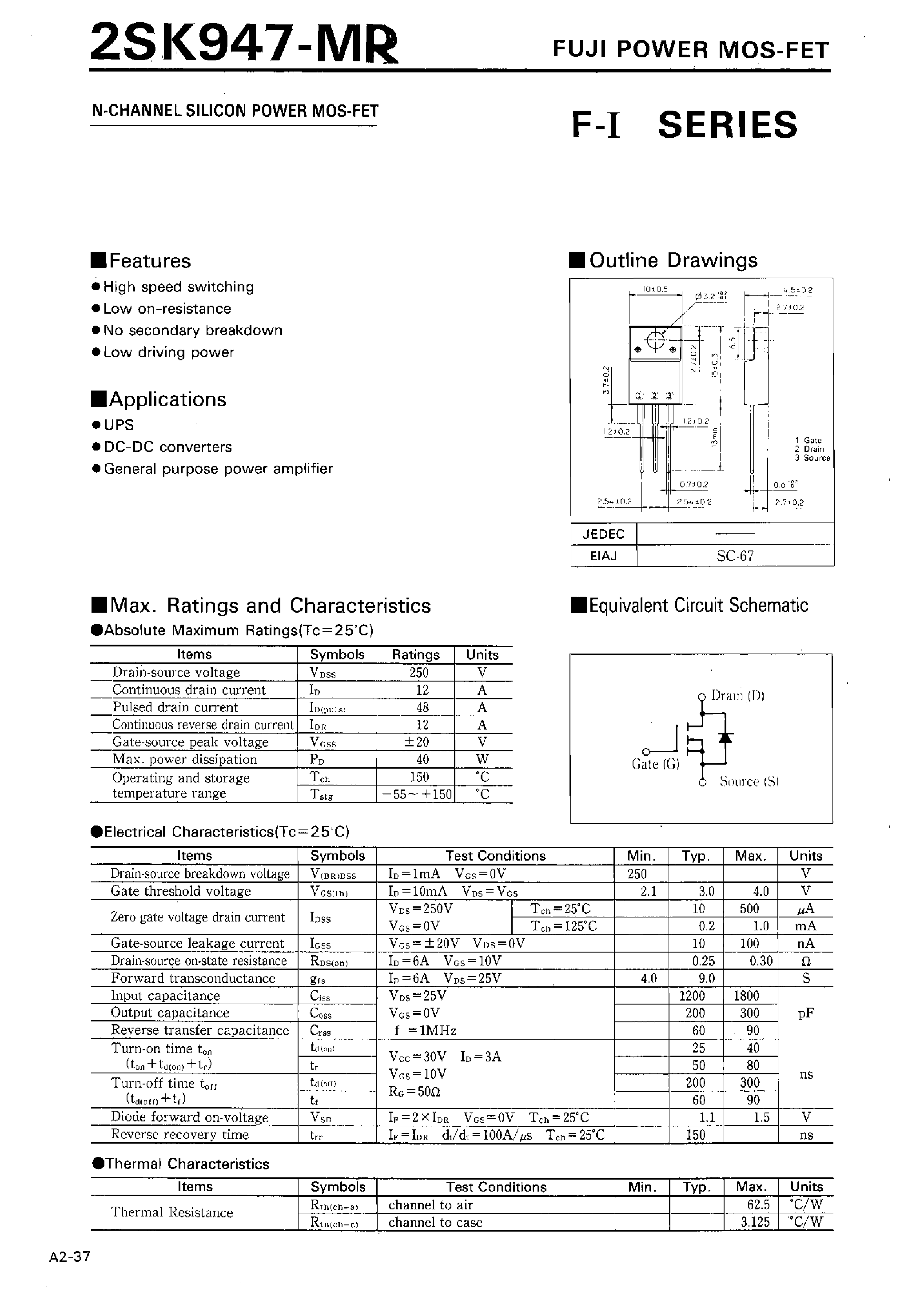 Datasheet 2SK947 - N-CHANNLEL SILICON POWER MOSFET page 1
