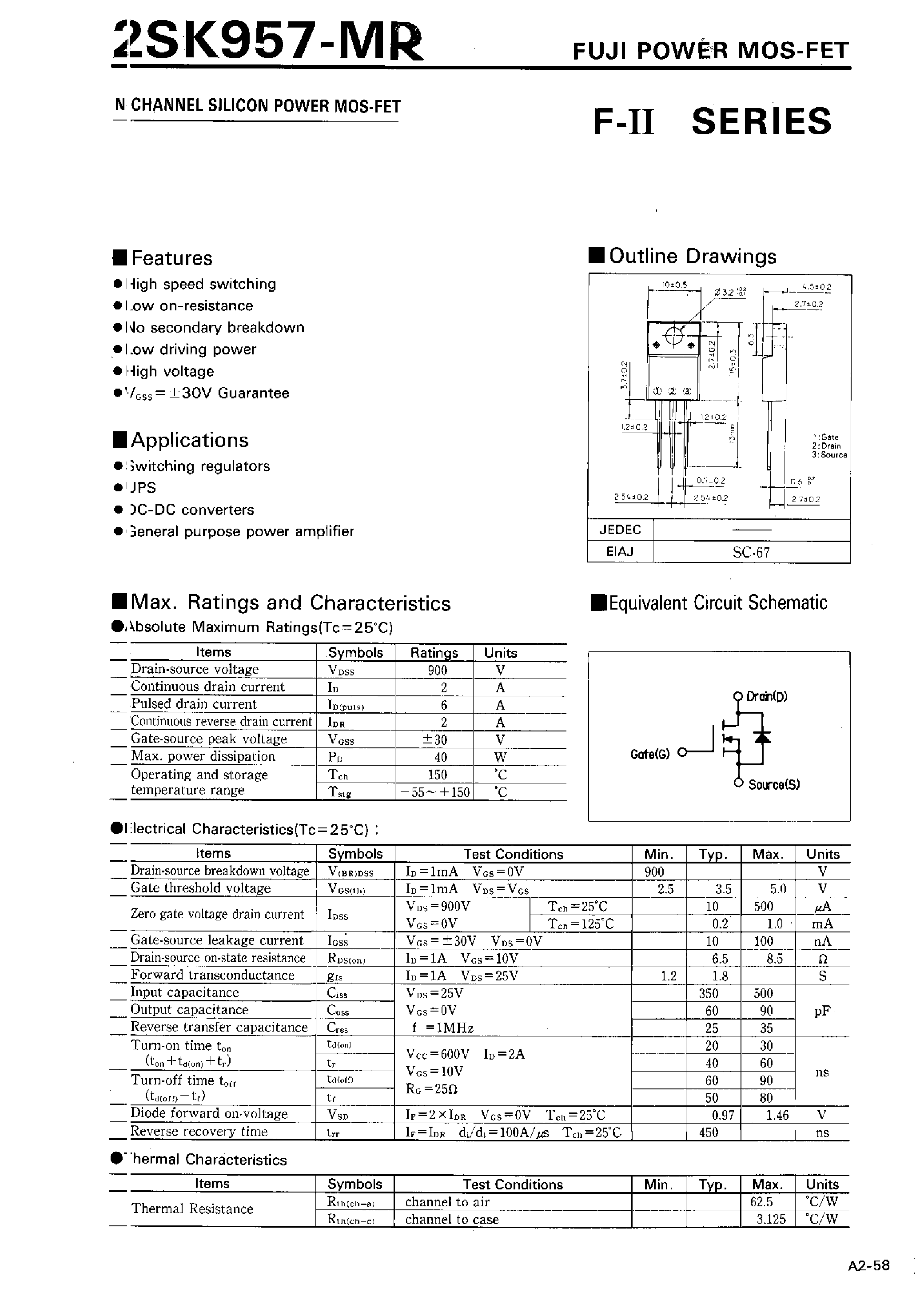 Datasheet 2SK957-MR - N-CHANNEL SILICON POWER MOSFET page 1