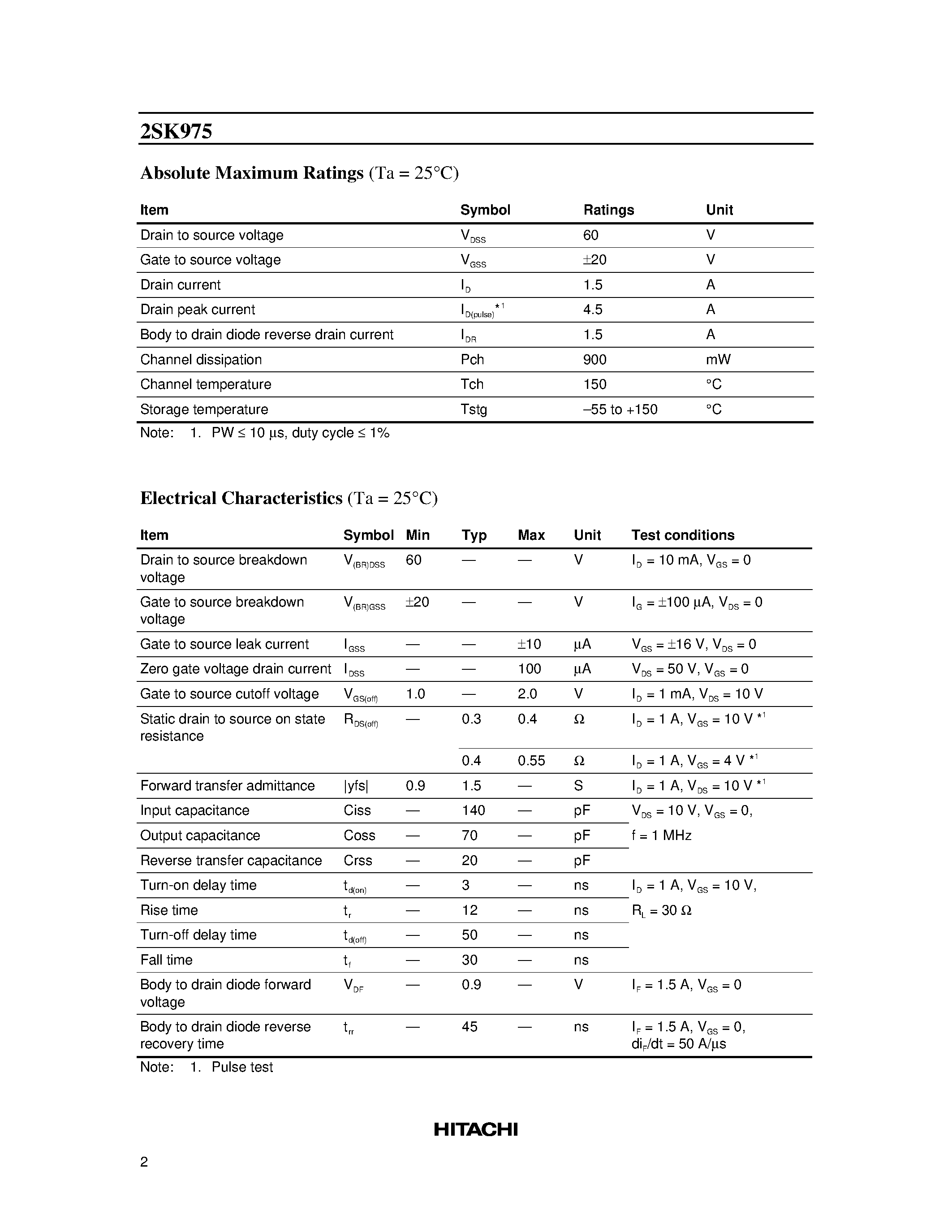 Datasheet 2SK975 - Silicon N-Channel MOS FET page 2