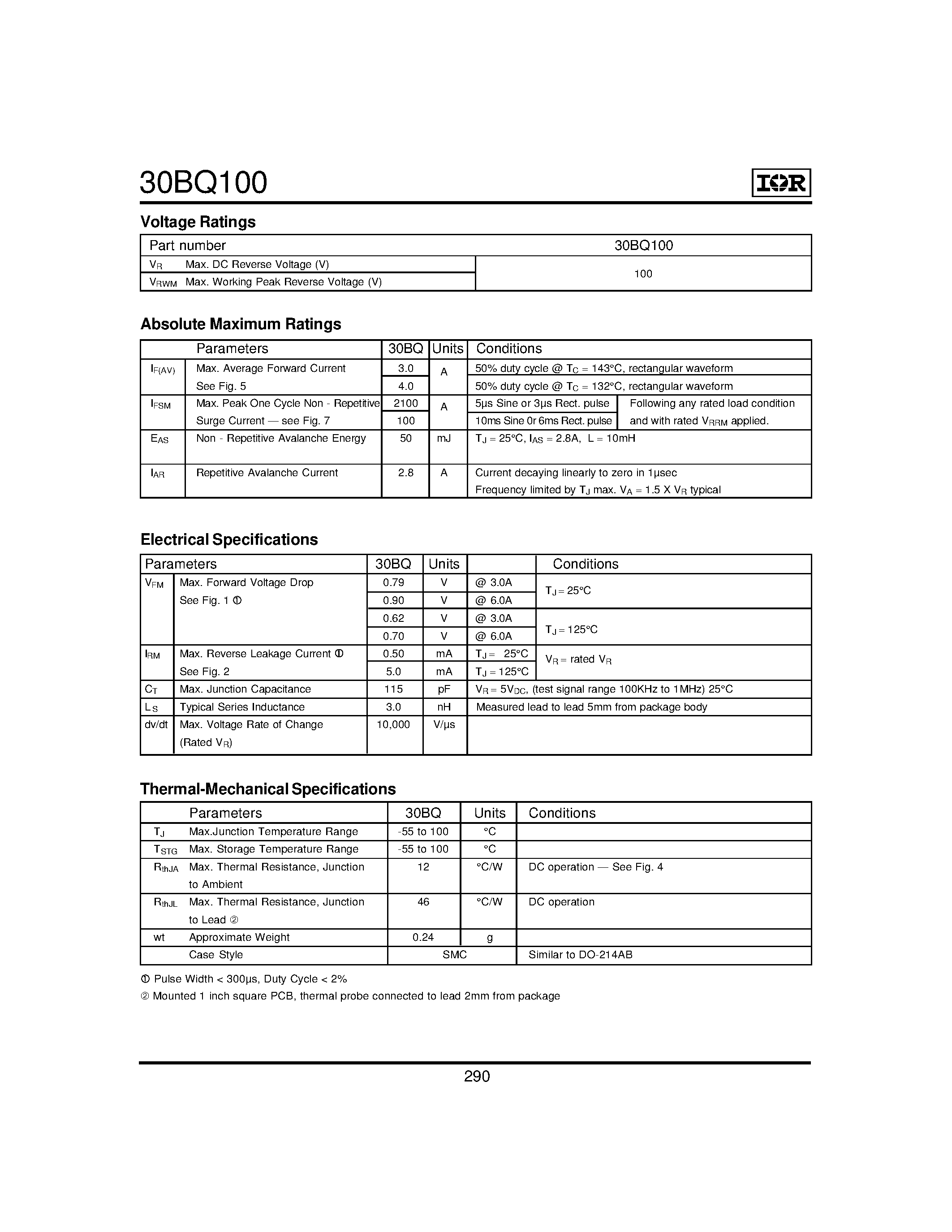 Datasheet 30BQ100 - SCHOTTKY RECTIFIER/ 3Amp page 2