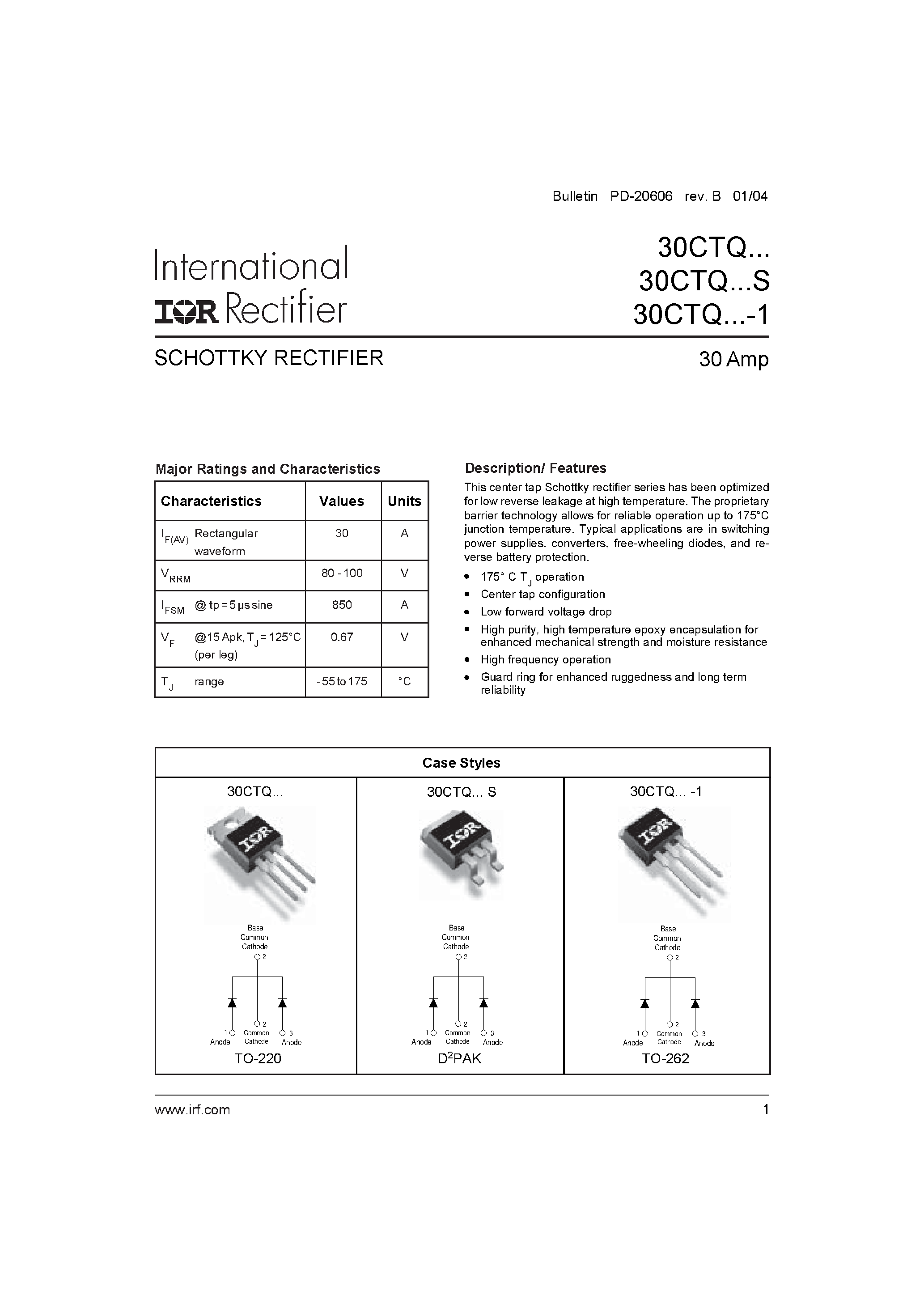 Datasheet 30CTQ... - SCHOTTKY RECTIFIER page 1