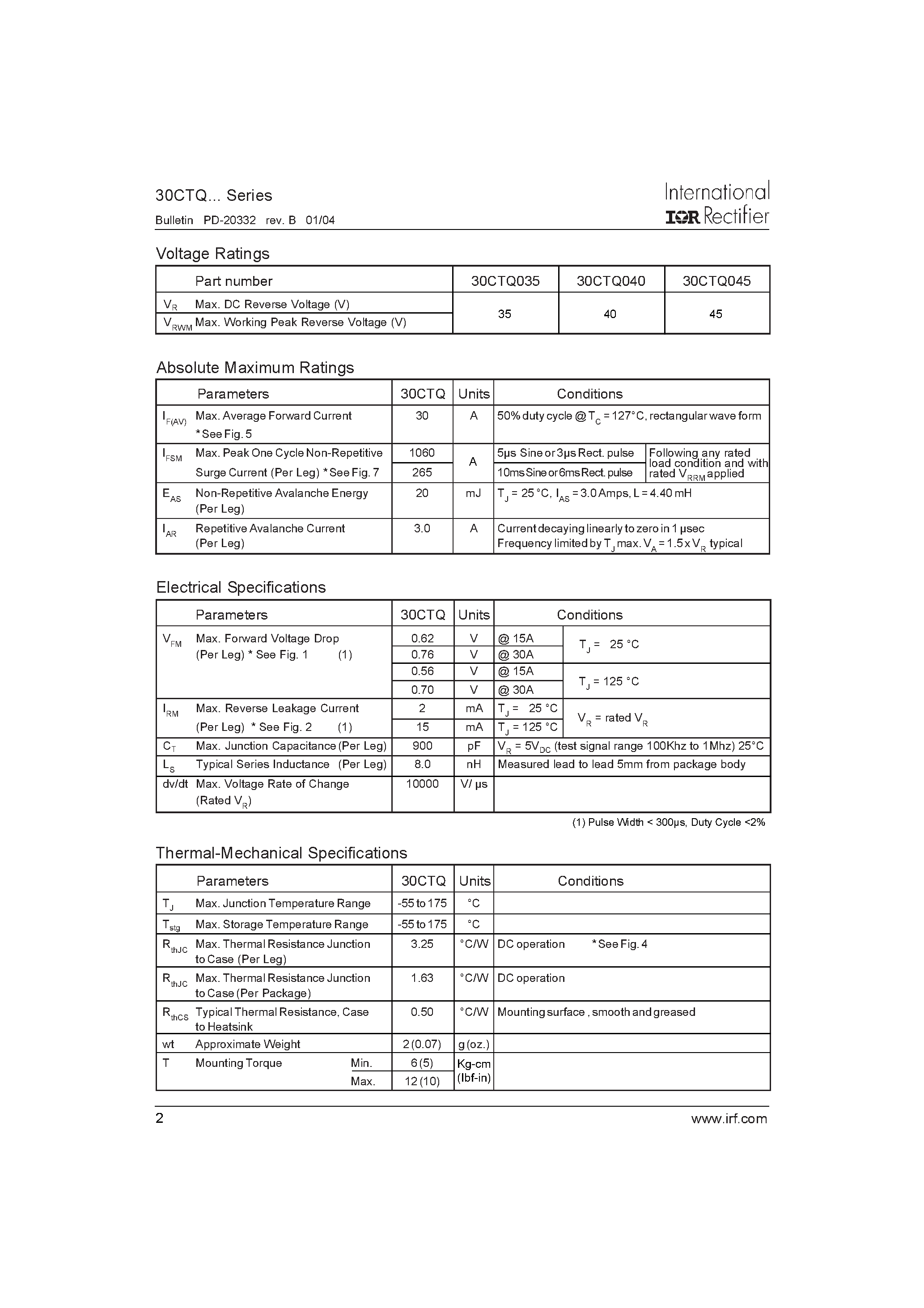 Datasheet 30CTQ045S - SCHOTTKY RECTIFIER page 2