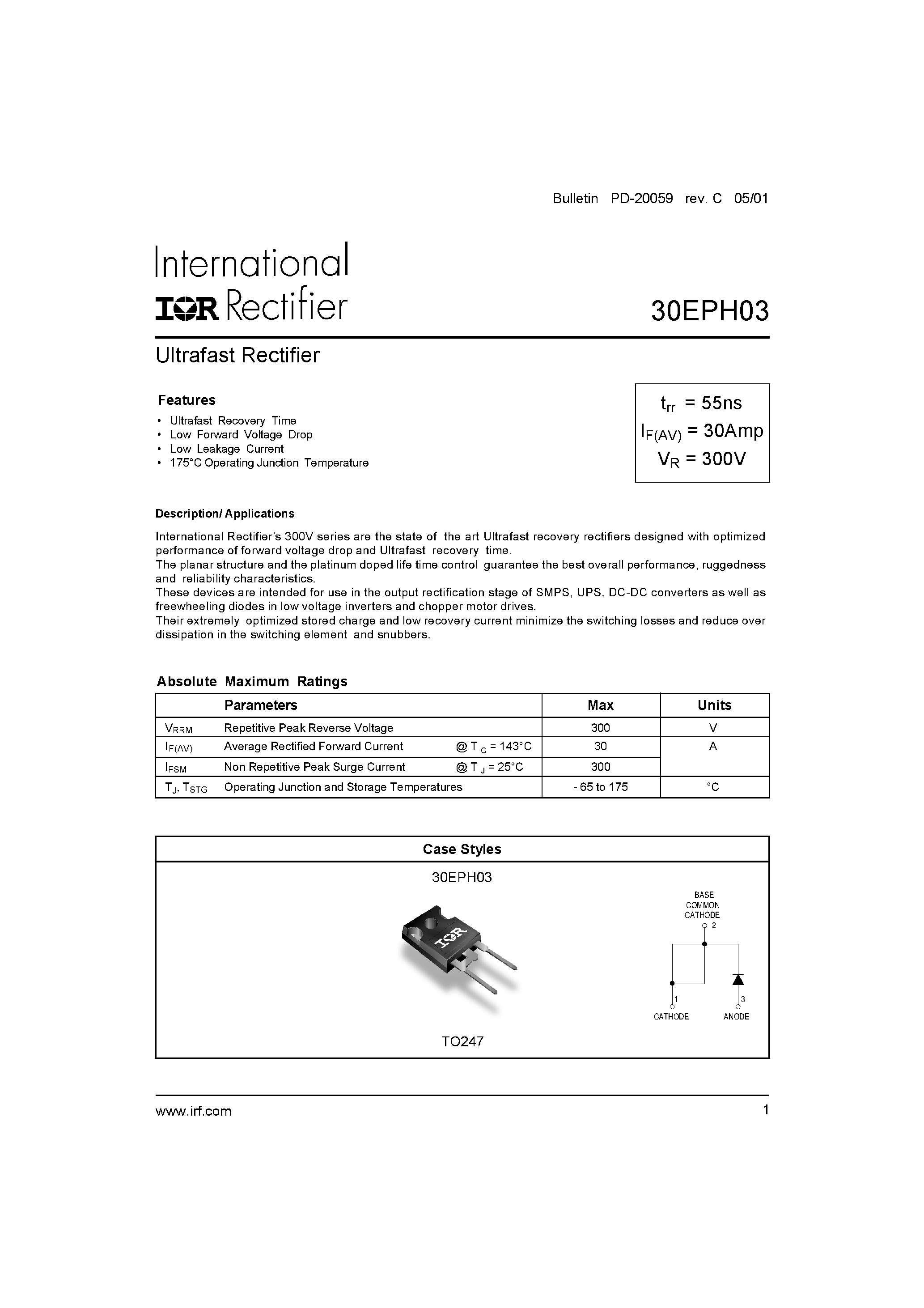 Datasheet 30EPH03 page 1 Datasheet 30EPH03 - Ultrafast Rectifier page 1