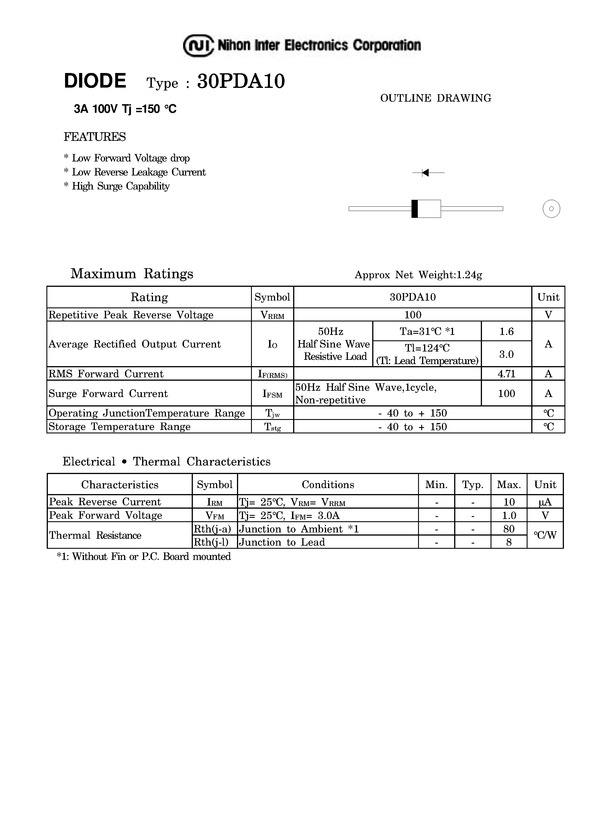 Datasheet 30PDA10 page 1 Datasheet 30PDA10 - DIODE page 1