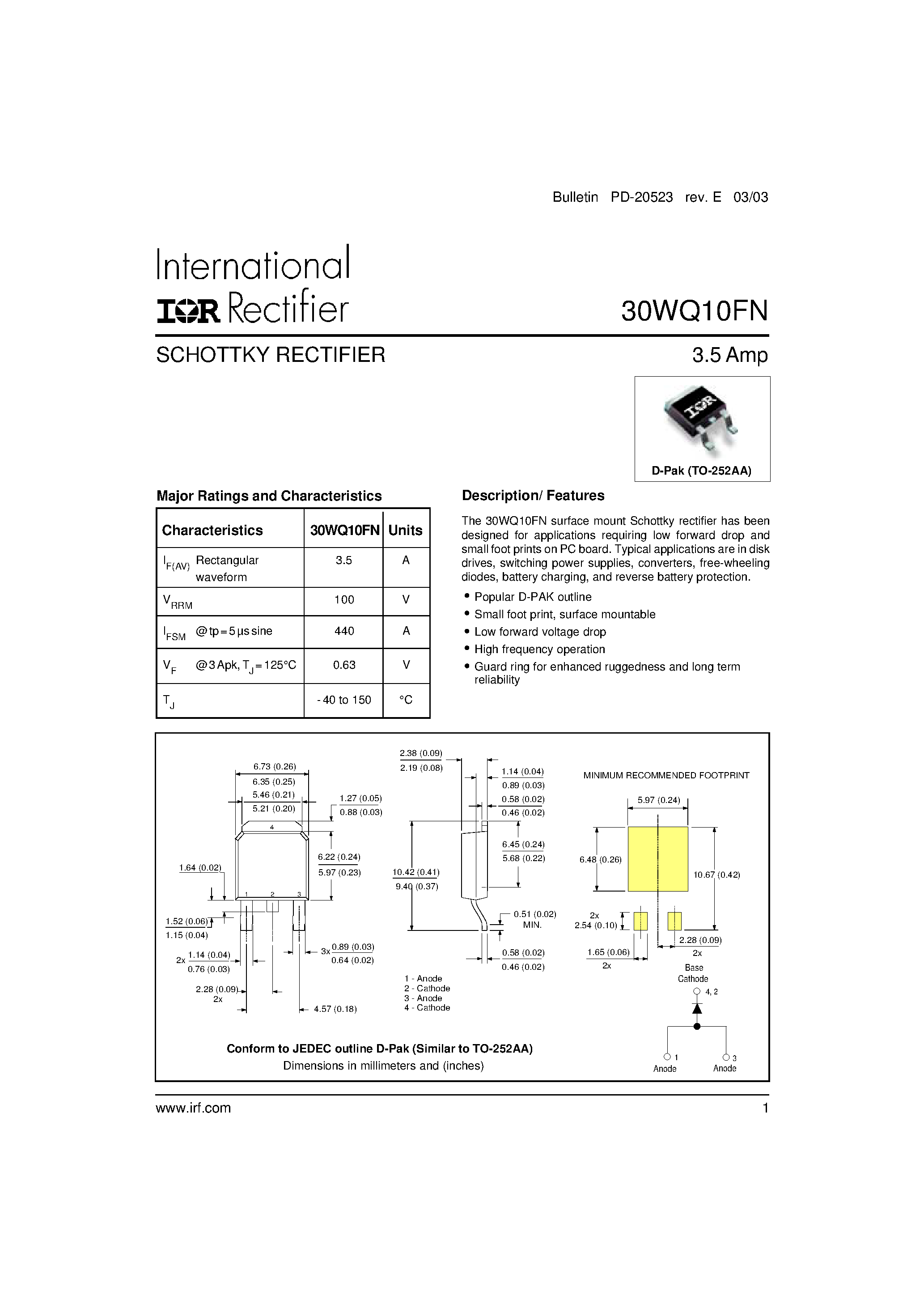 Datasheet 30WQ10FN - SCHOTTKY RECTIFIER page 1