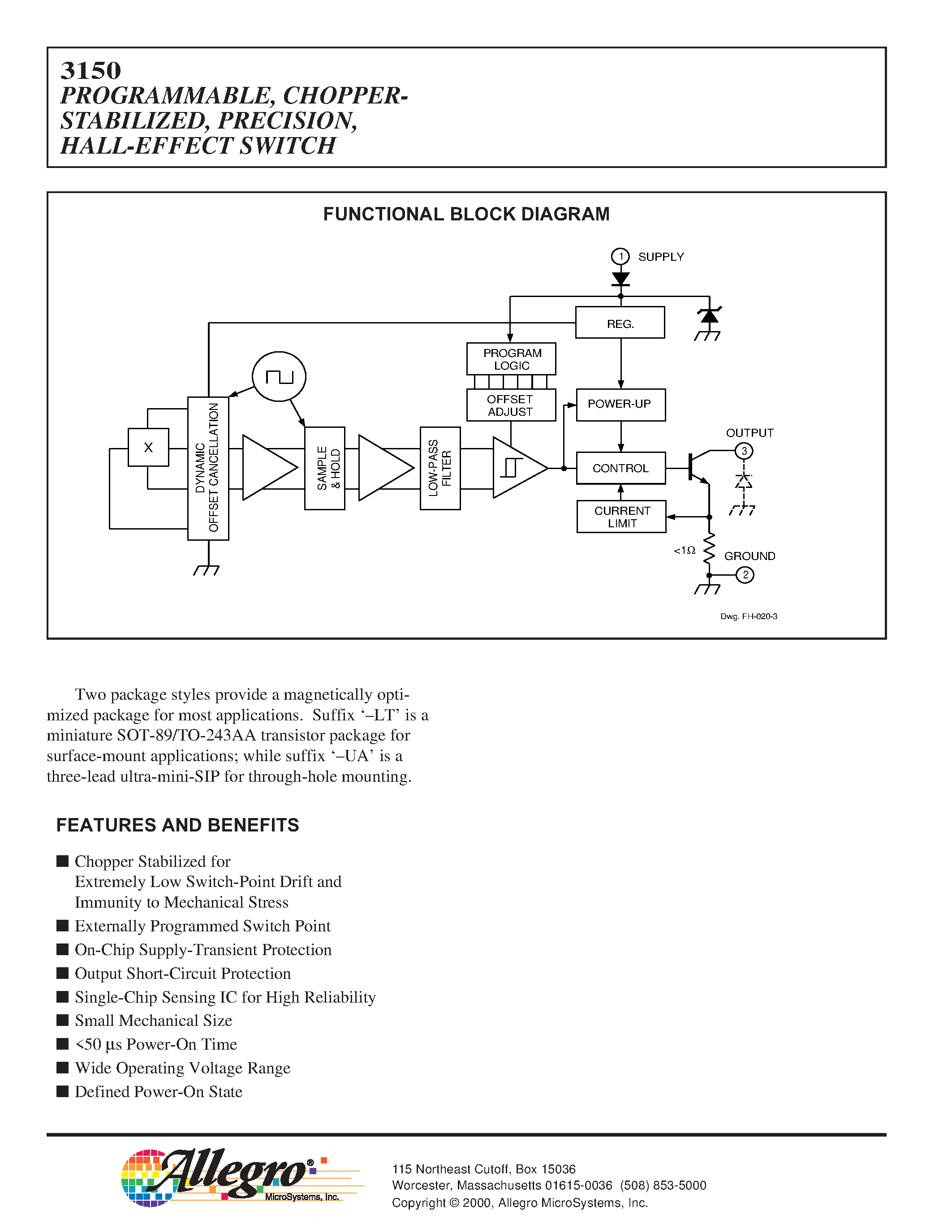 Даташит на микросхему 3150 страница 2 Даташит 3150 - PROGRAMMABLE/ CHOPPERSTABILIZED/ HALL-EFFECT SWITCH страница 2