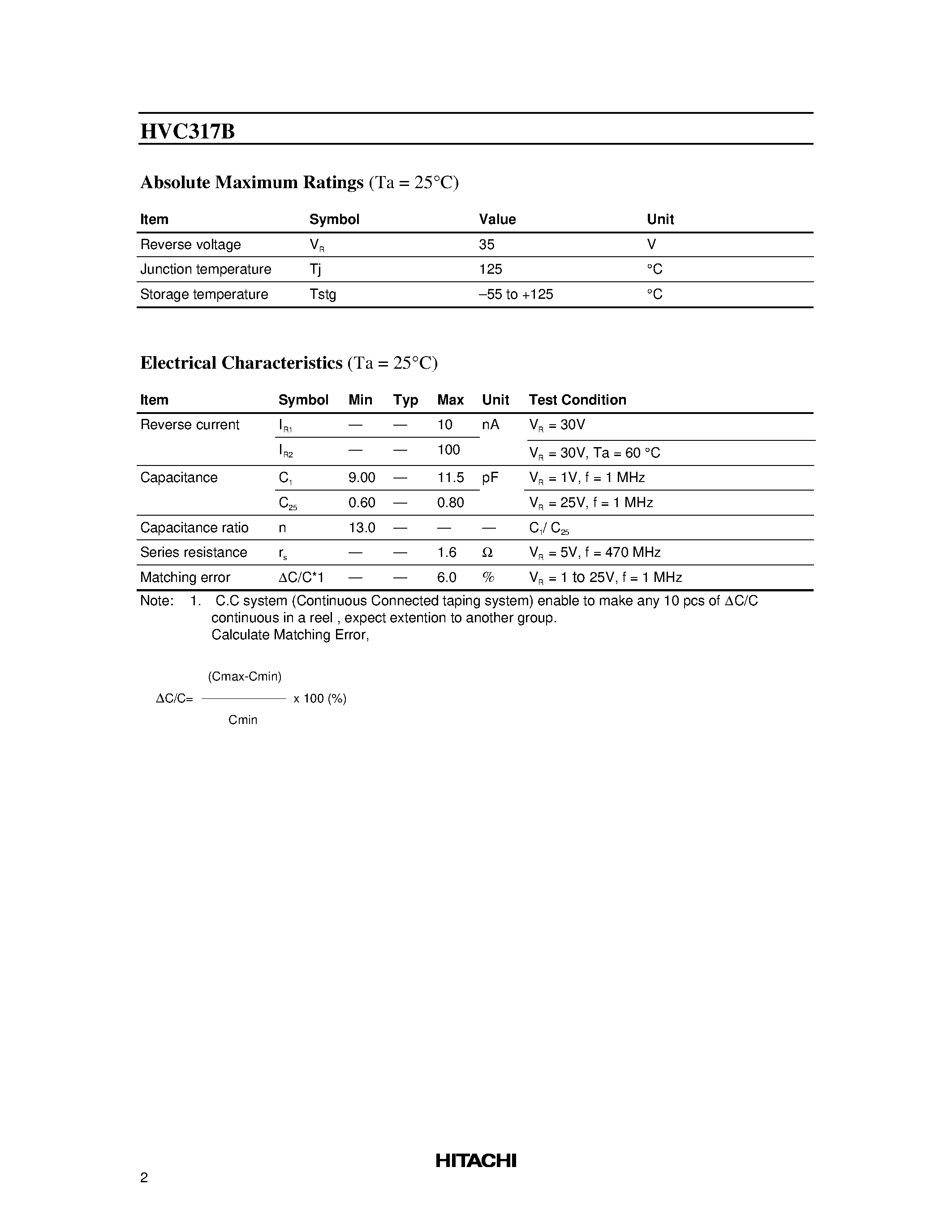 Datasheet 317B page 2 Datasheet 317B - Variable Capacitance Diode for tuner page 2
