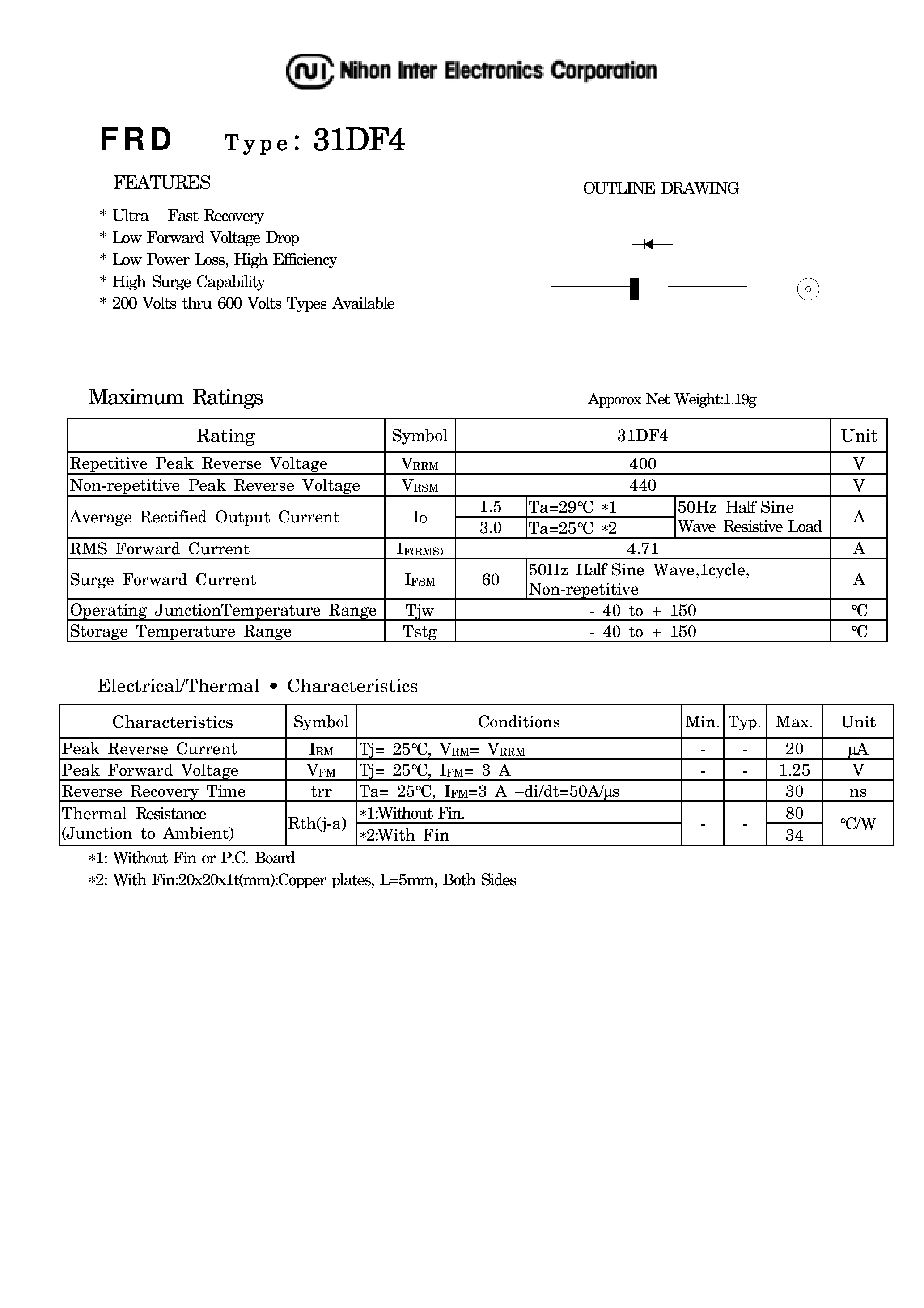 Datasheet 31DF4 page 1 Datasheet 31DF4 - 3 Amp. Glass Passivated Ultrafast Recovery Rectifier page 1