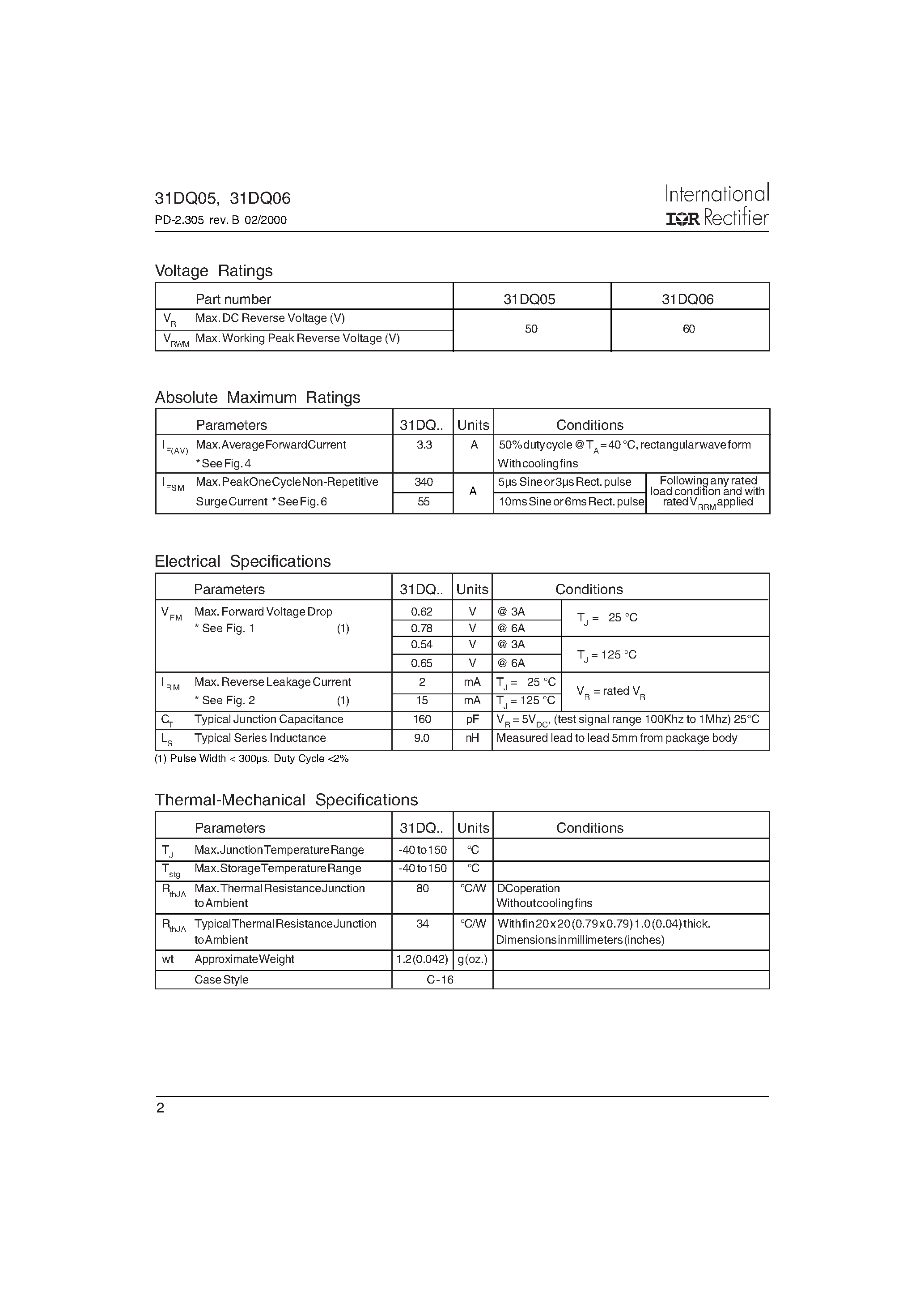 Datasheet 31DQ06 - SCHOTTKY RECTIFIER page 2