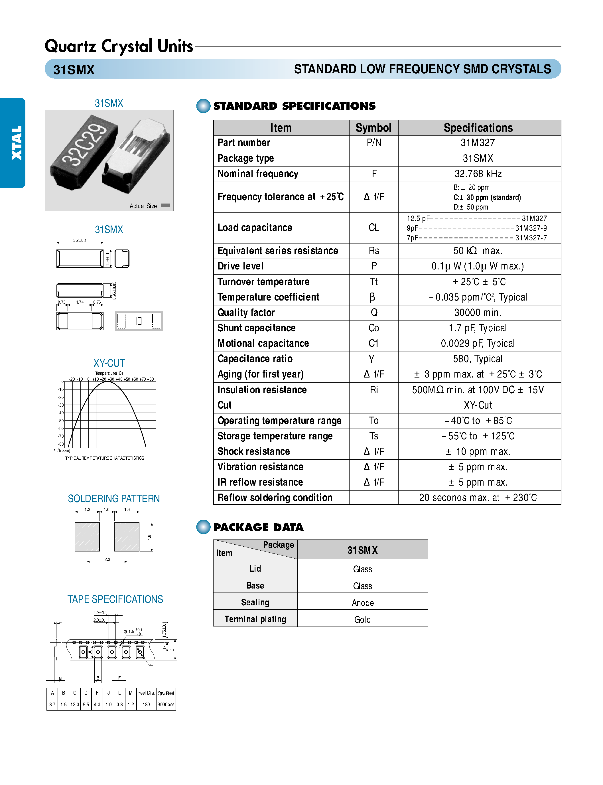 Datasheet 31M327-9 - STANDARD LOW FREQUENCY SMD CRYSTALS page 1
