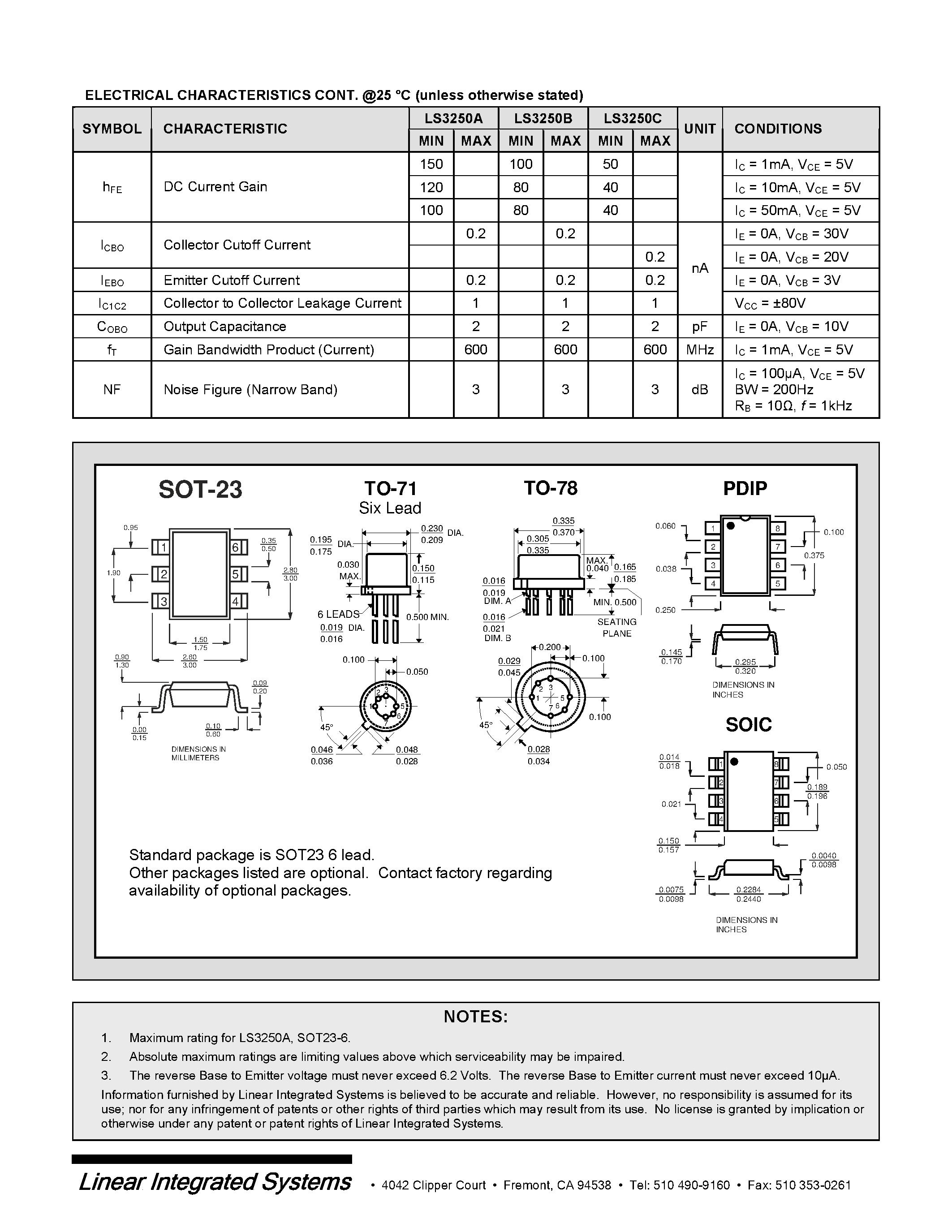 Даташит 3250 - MONOLITHIC DUAL NPN TRANSISTORS страница 2