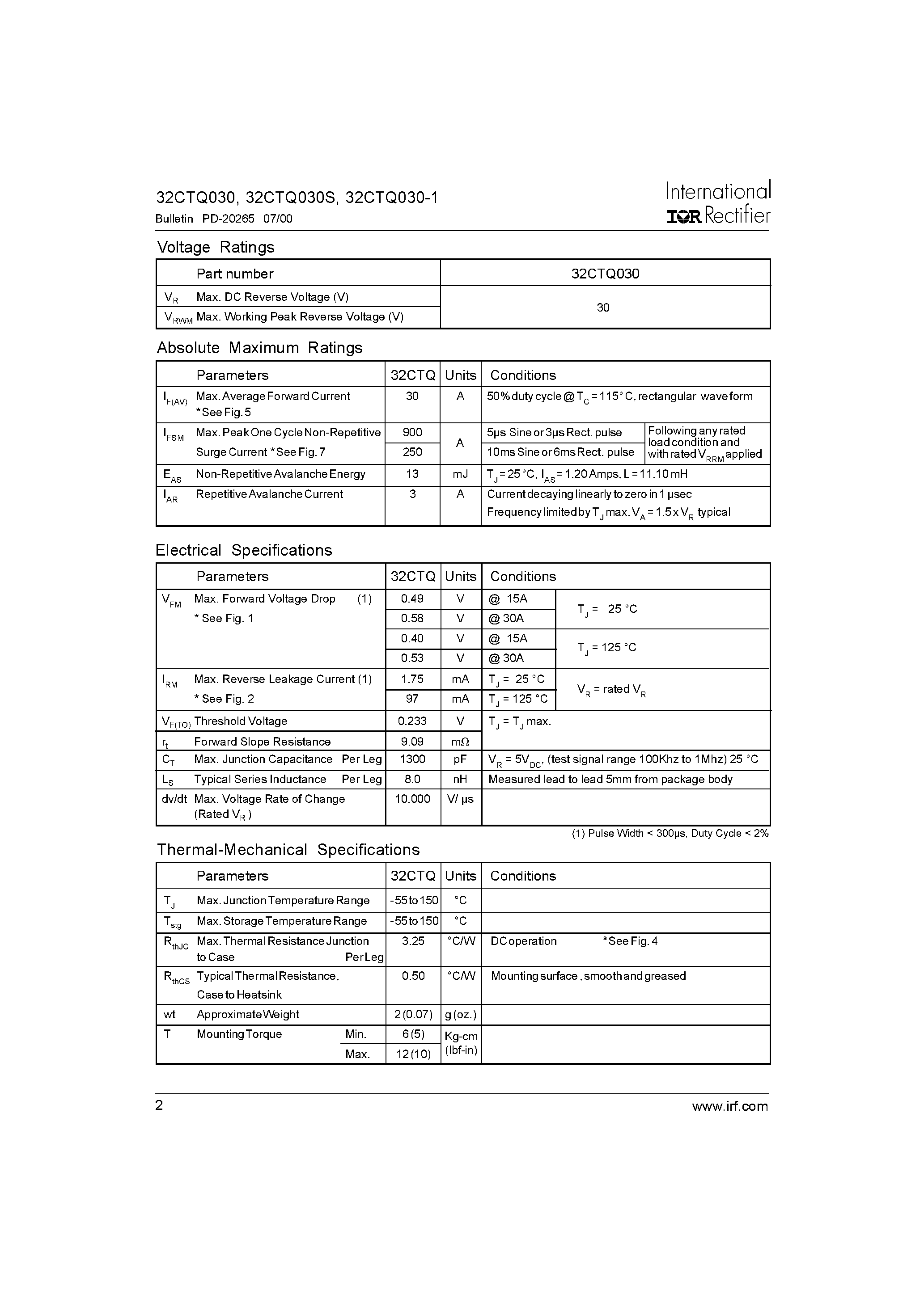 Datasheet 32CTQ030 - SCHOTTKY RECTIFIER page 2