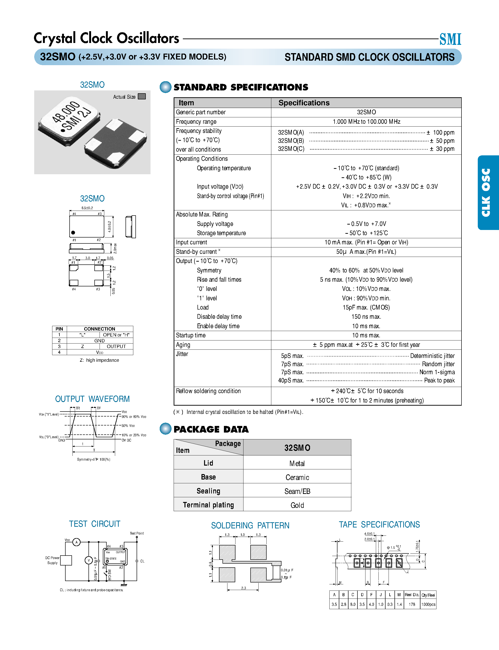 Даташит 32SMO - STANDARD SMD CLOCK OSCILLATORS страница 1