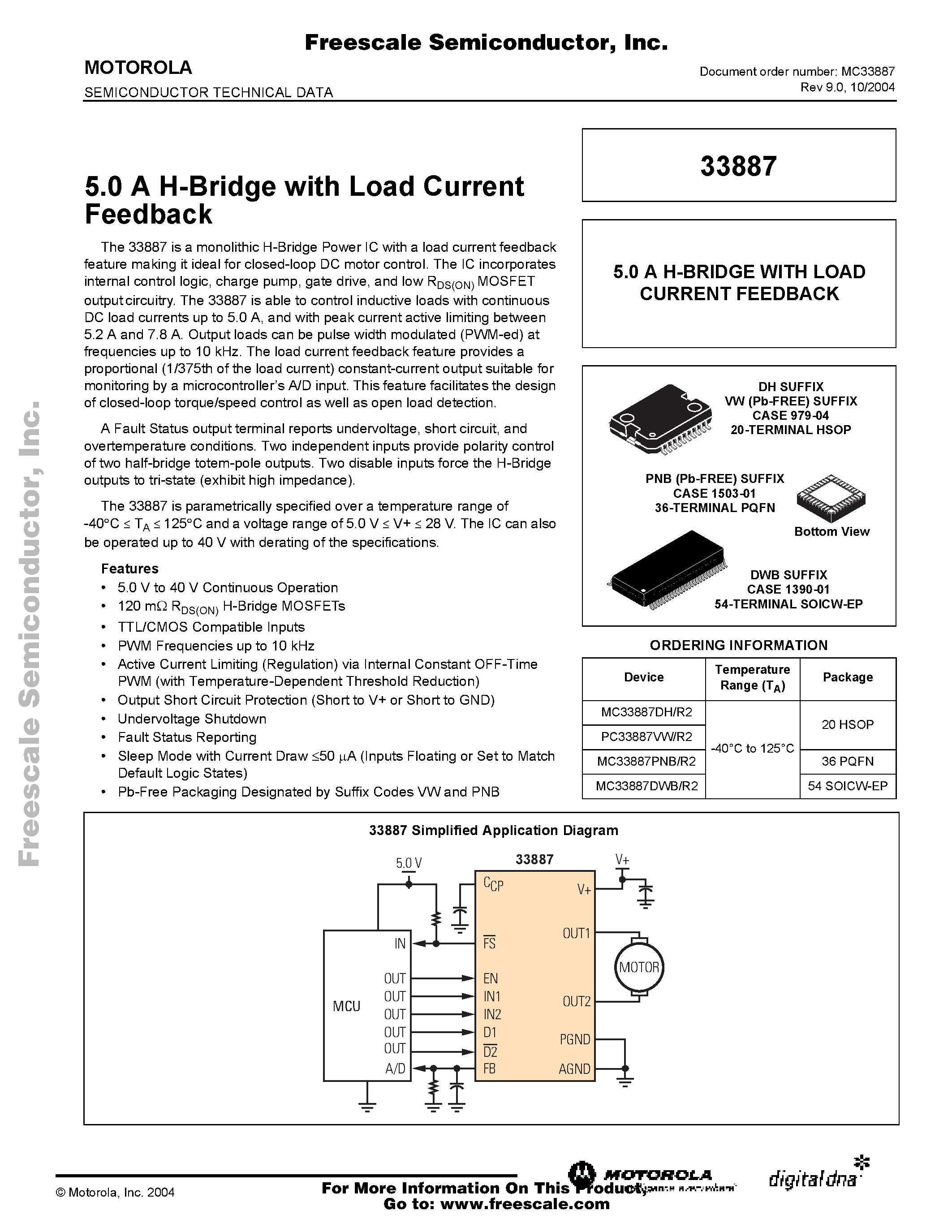 Datasheet 33887 - 5.0 A H-Bridge with Load Current Feedback page 1