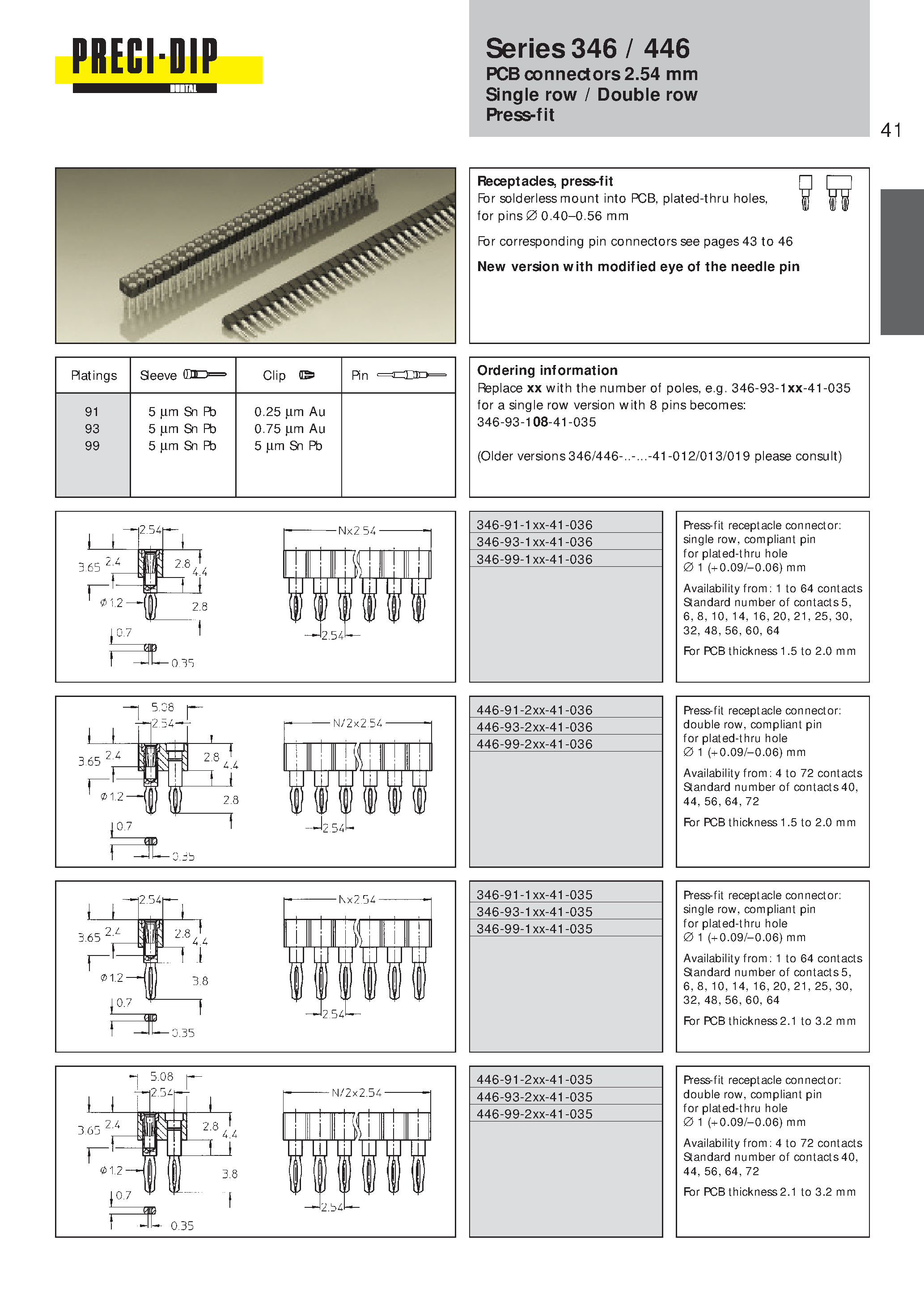 Datasheet 346-99-108-41-036 - PCB connectors 2.54 mm Single row / Double row Press-fit page 1