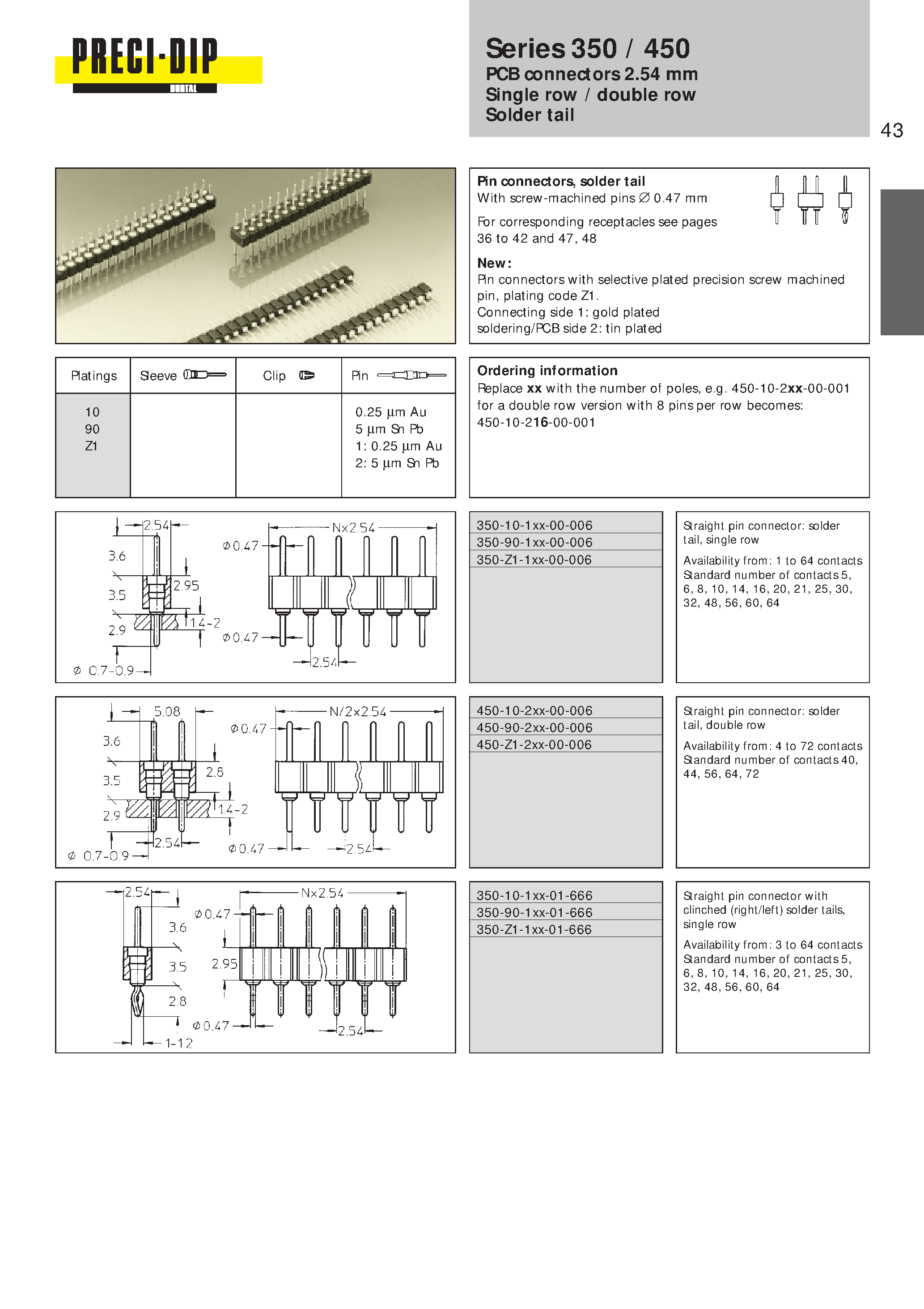 Datasheet 350-Z1-116-00-006 - PCB connectors 2.54 mm Single row / double row Solder tail page 1