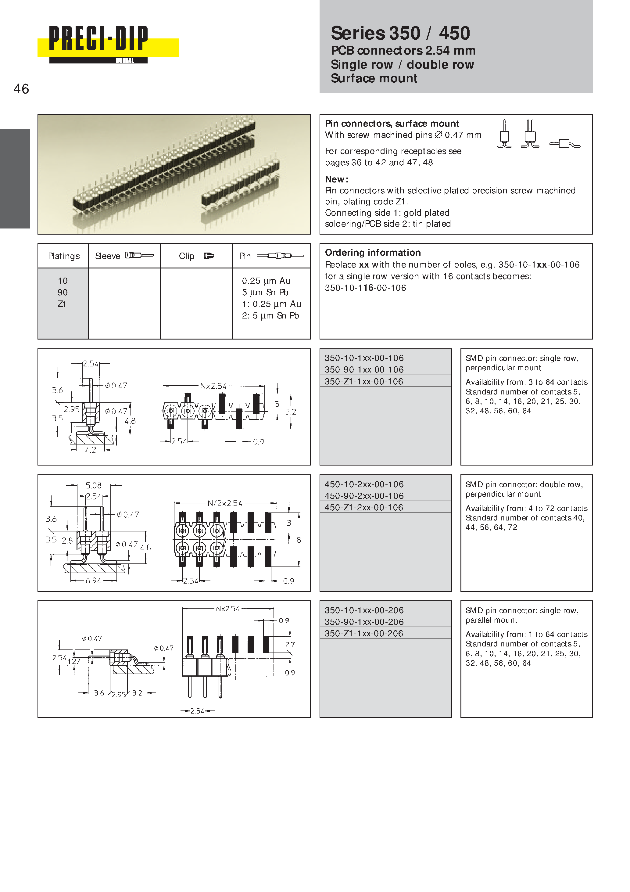 Datasheet 350-Z1-116-00-106 - PCB connectors 2.54 mm Single row / double row Surface mount page 1