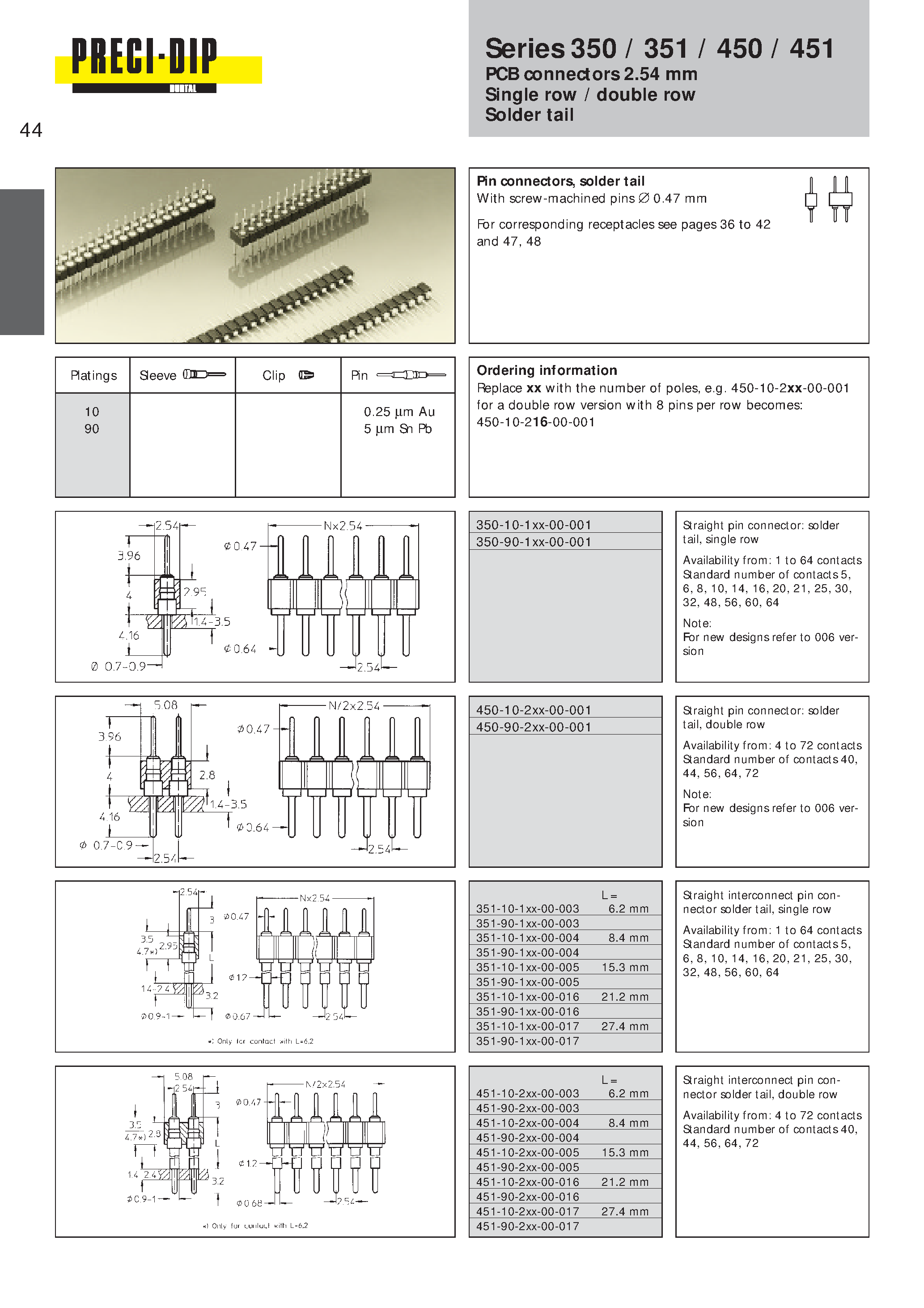 Datasheet 351-10-116-00-017 - PCB connectors 2.54 mm Single row / double row Solder tail page 1