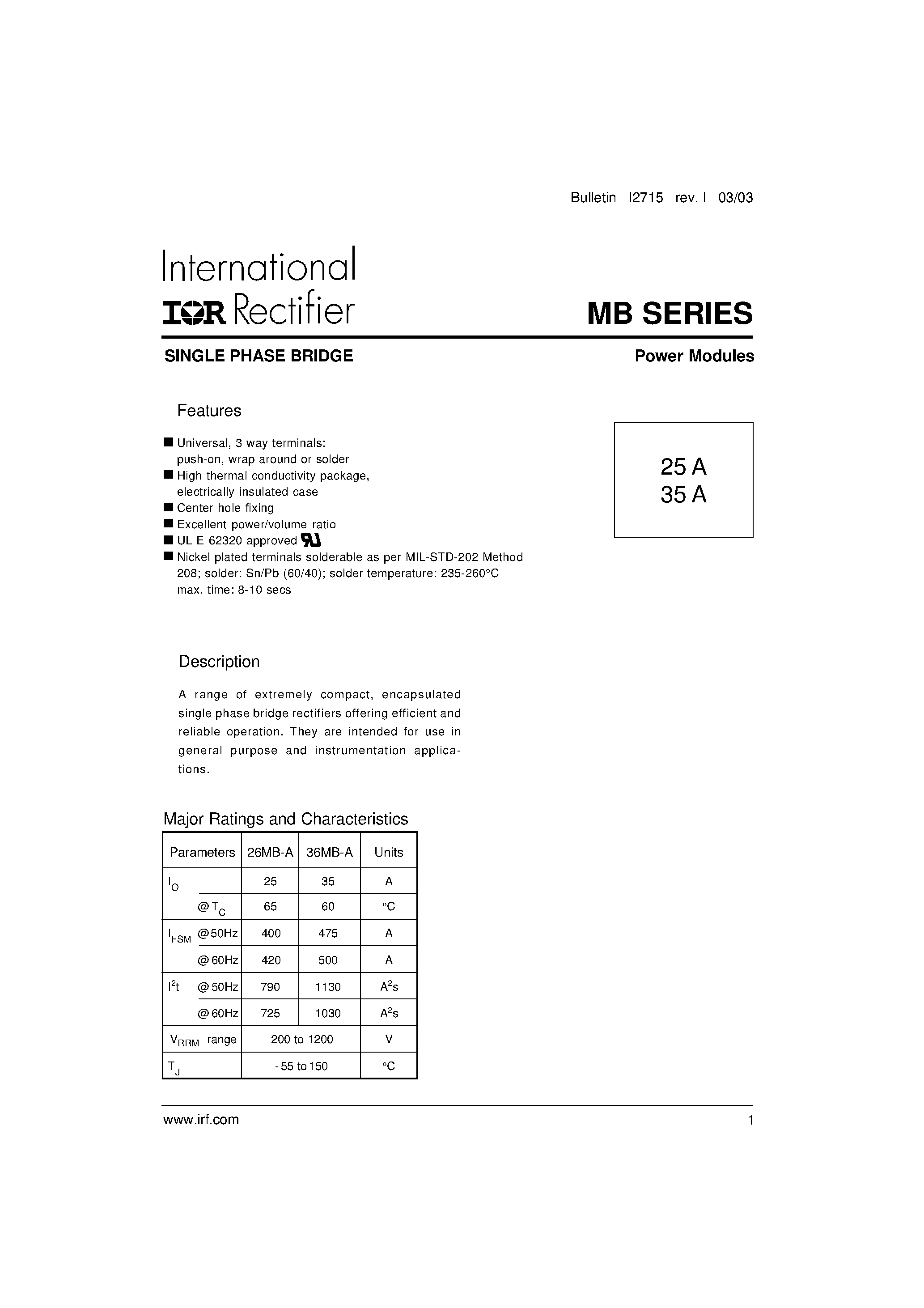 Datasheet 36MB-A - SINGLE PHASE BRIDGE page 1