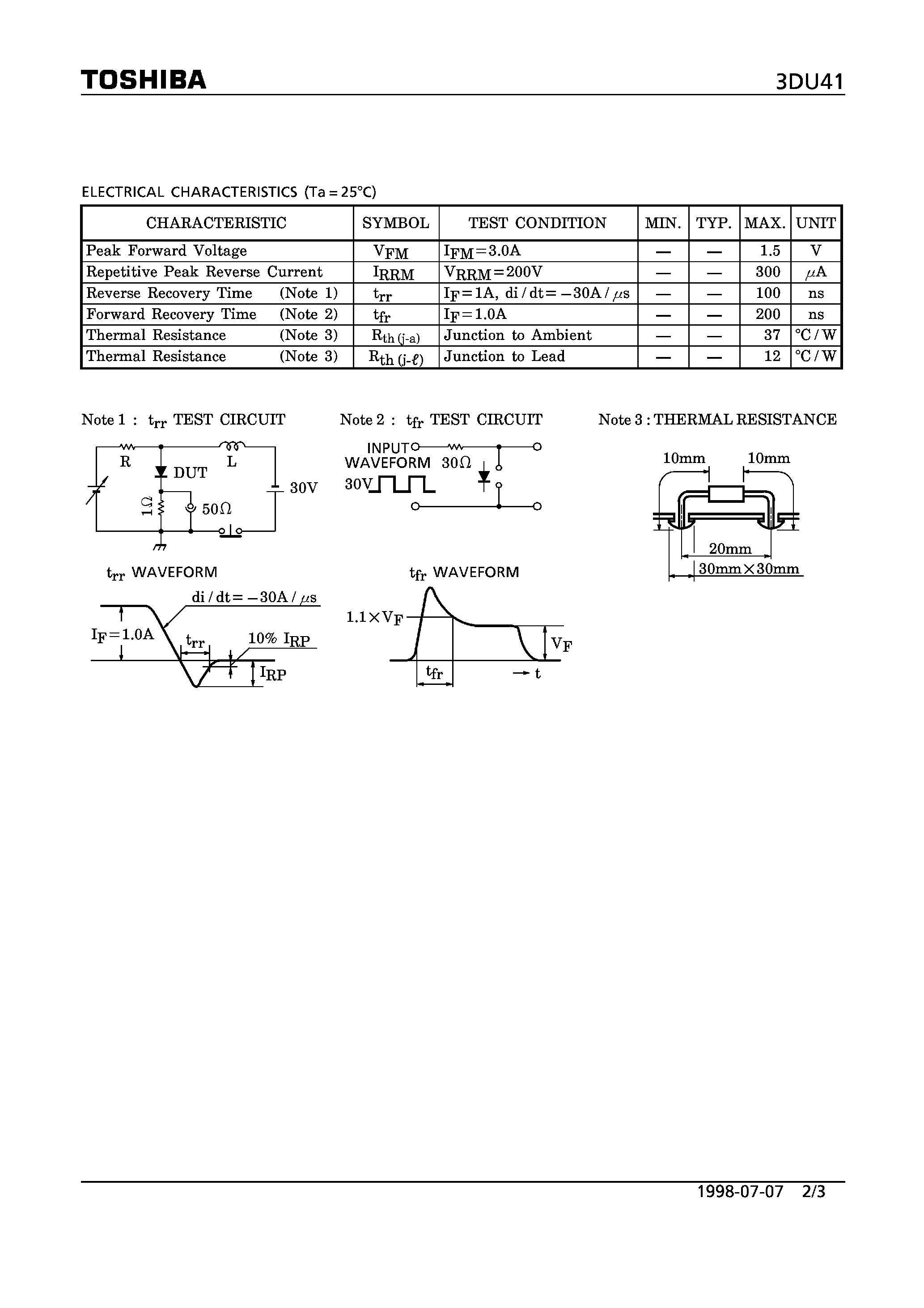 Даташит на микросхему 3DU41 страница 2 Даташит 3DU41 - SILICON DIFFUSED TYPE (SWITCHING TYPE POWER SUPPLY APPLICATIONS) страница 2