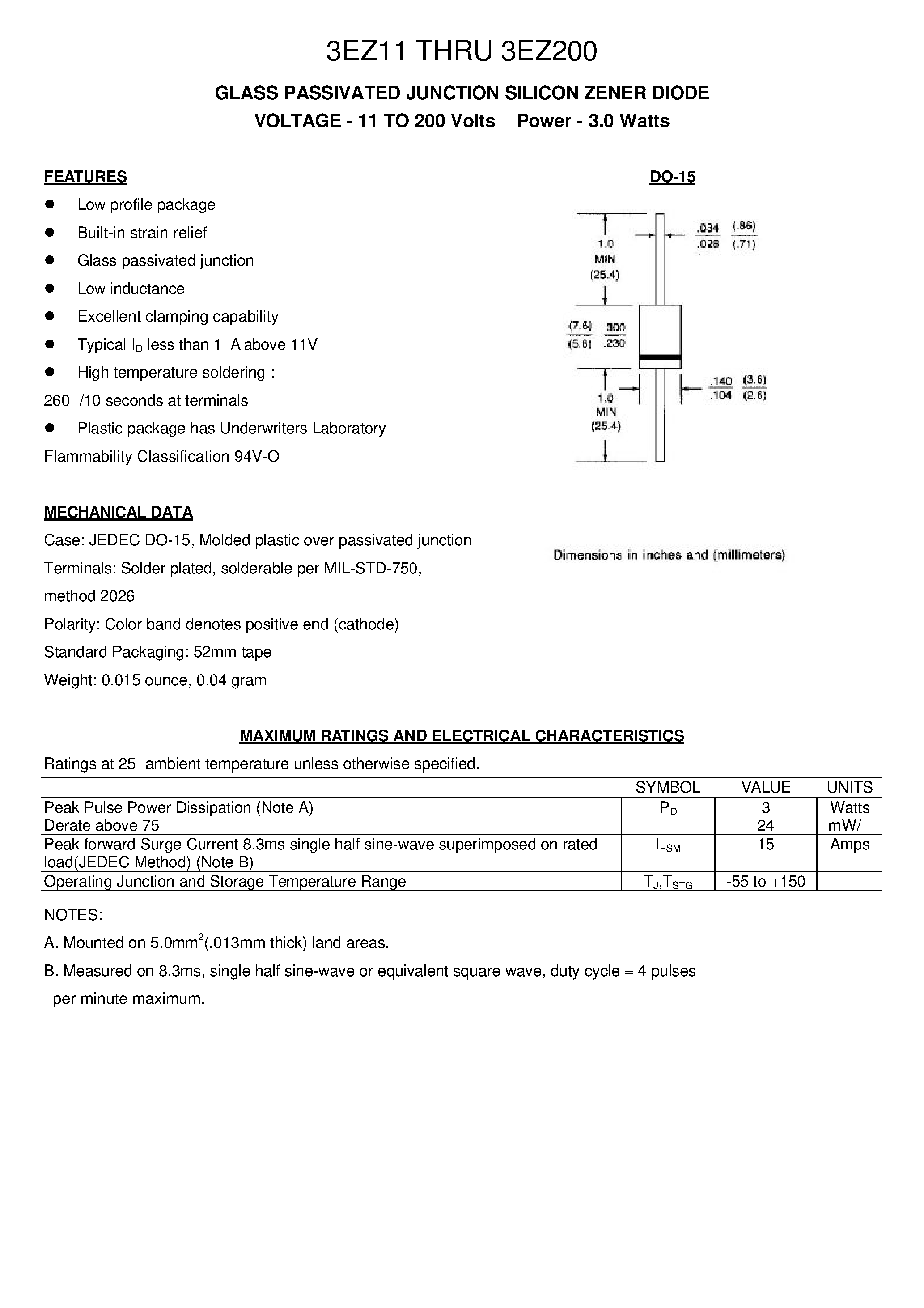 Datasheet 3EZ14 page 1 Datasheet 3EZ14 - GLASS PASSIVATED JUNCTION SILICON ZENER DIODE page 1